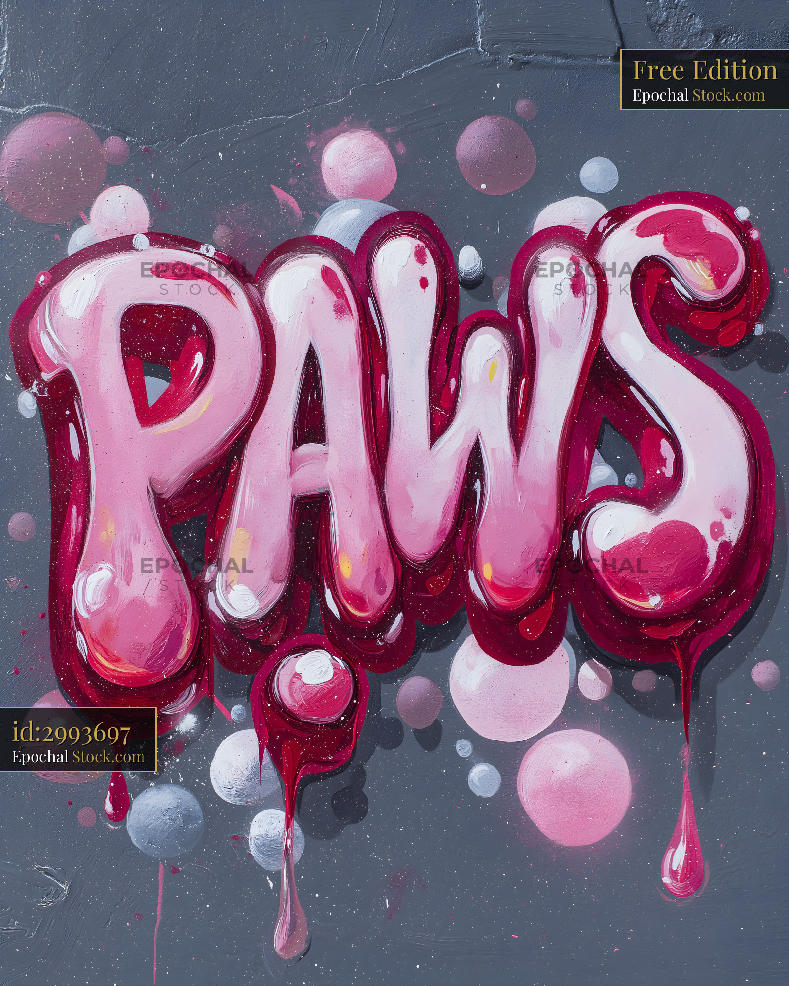 Colorful graffiti art shows the word paws on a wall Free Premium Stock Photo