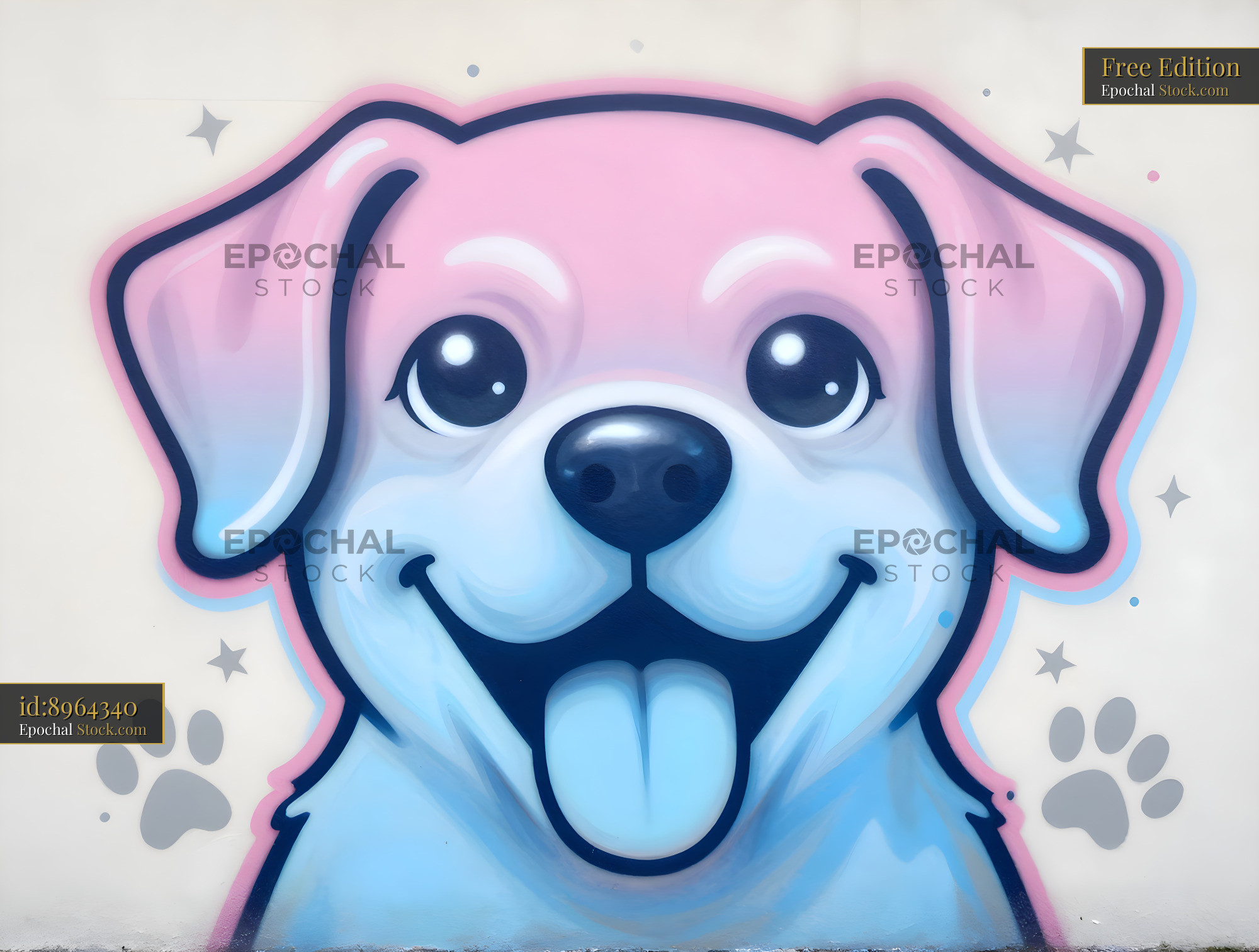 Colorful dog mural on a wall in a city area Free Premium Stock Photo