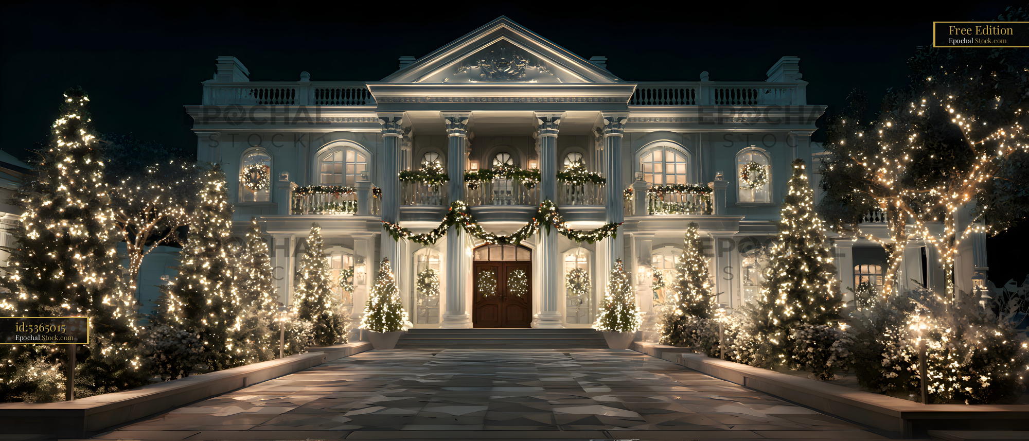 Decorated house for holiday celebration at night Free Premium Stock Image