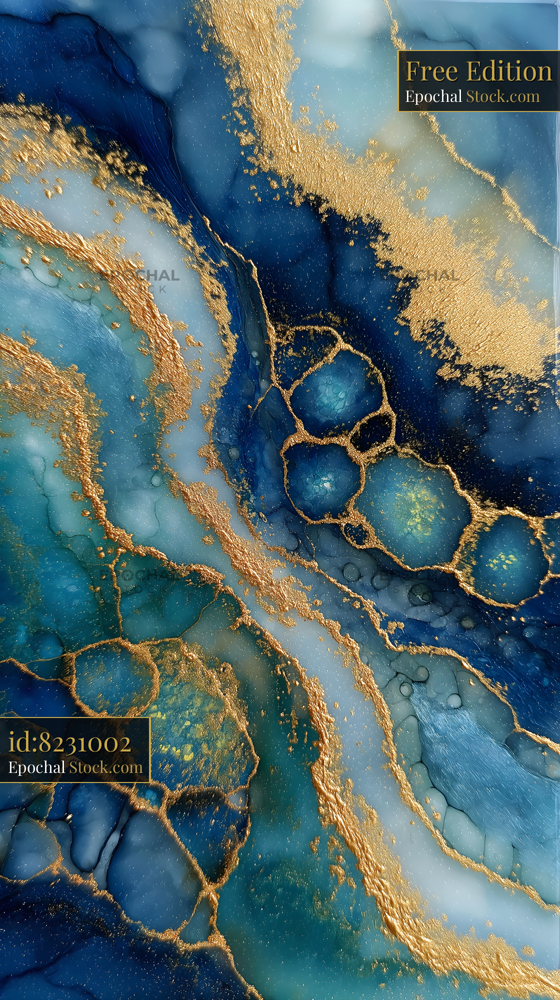 Art made with blue colors and gold details on surface Free Premium Stock Image