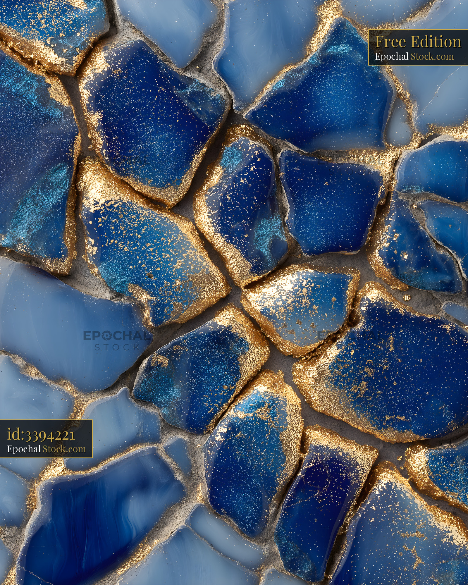 Colorful blue stones with gold veins in a close-up view Free Premium Stock Image