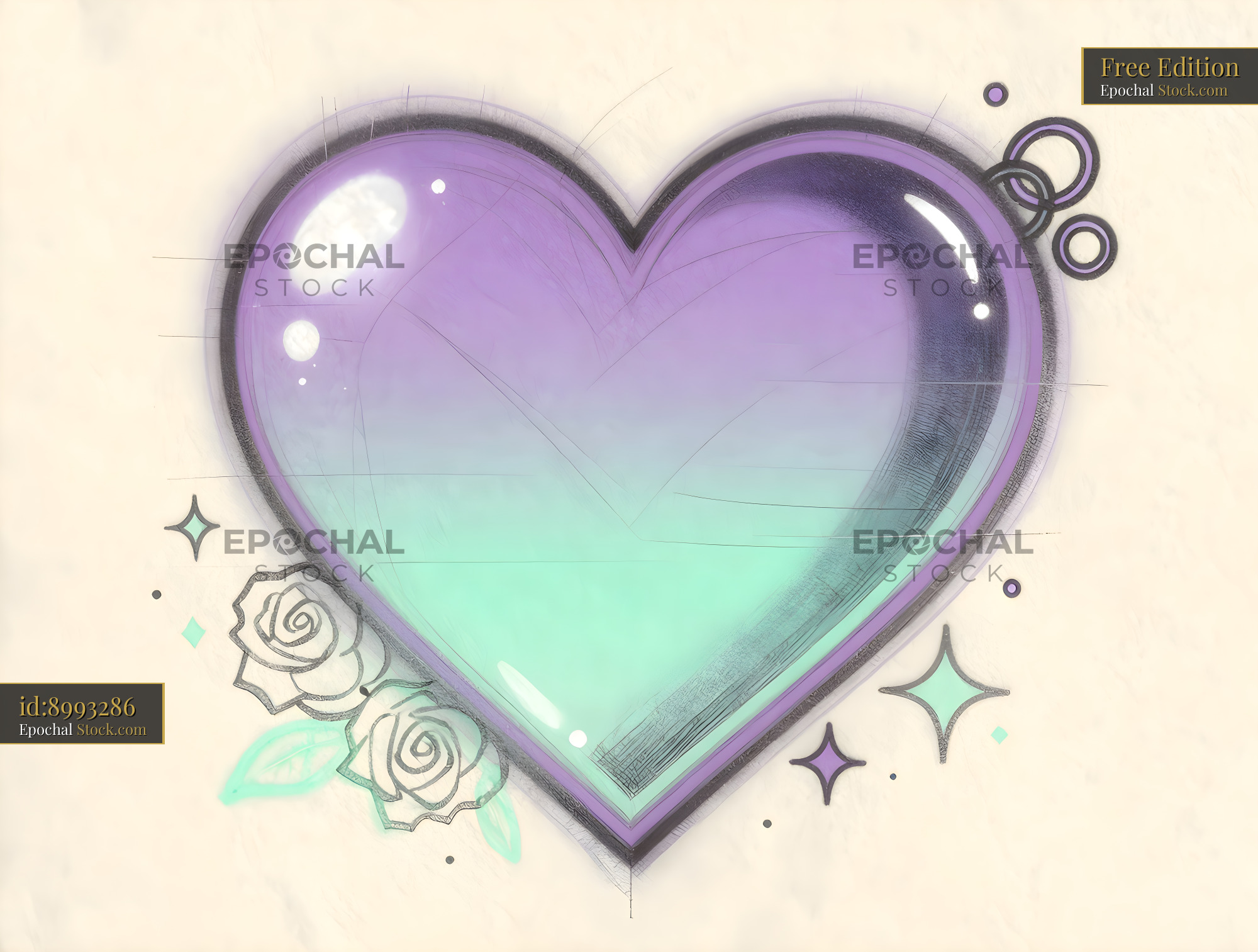 Colorful heart design with roses and stars in simple art style Free Premium Stock Photo