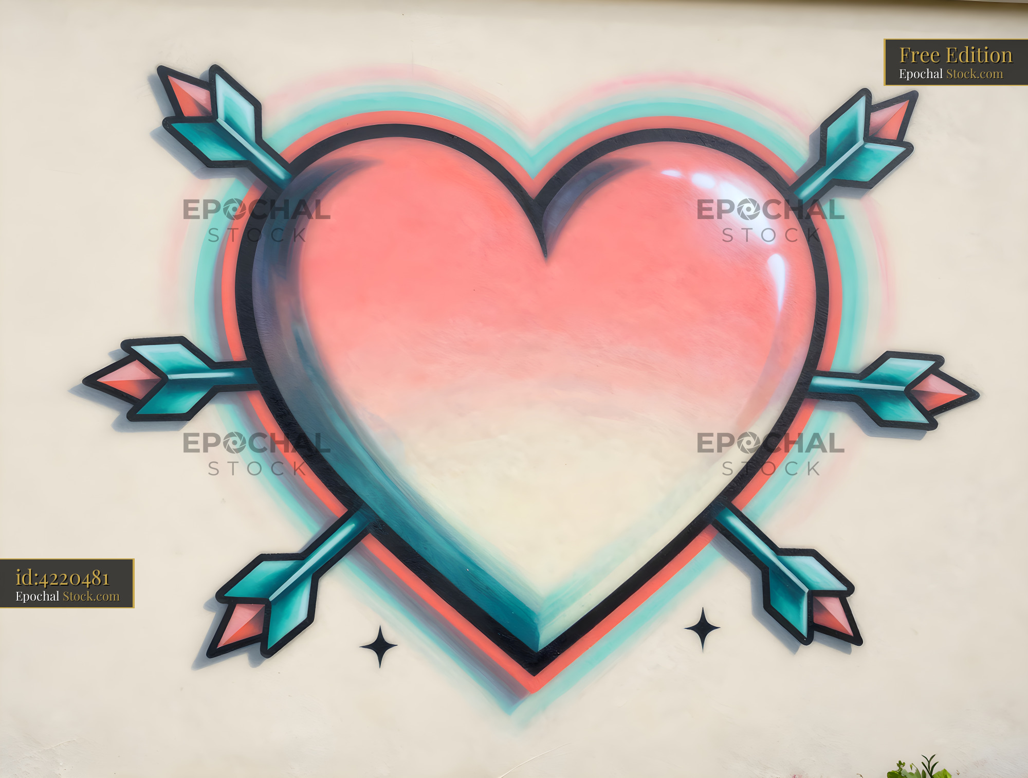 Colorful heart mural on a wall with arrows in bright design Free Premium Stock Image