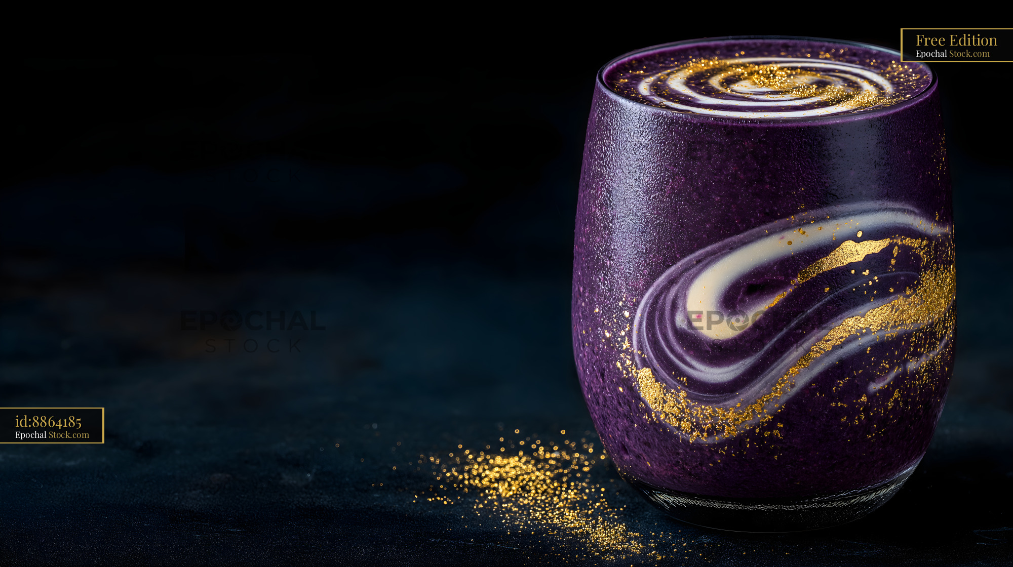 Smoothie with purple color and gold swirl on dark surface Free Premium Stock Image