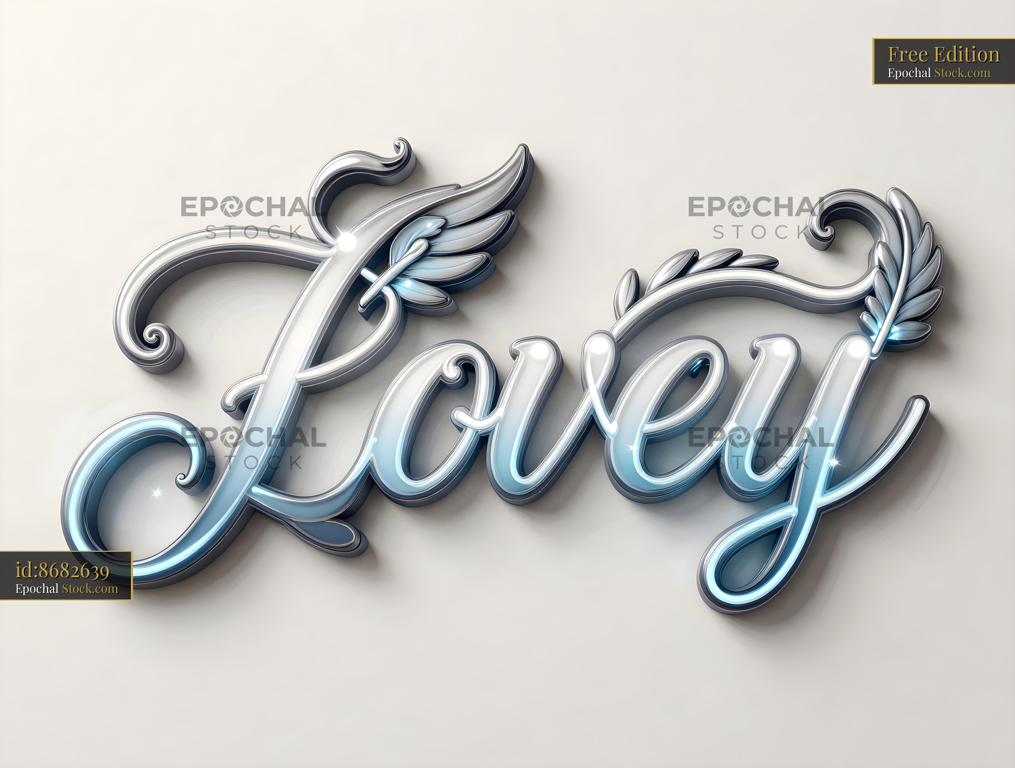 Love word art with wings and leaves design on a light background Free Premium Stock Photo