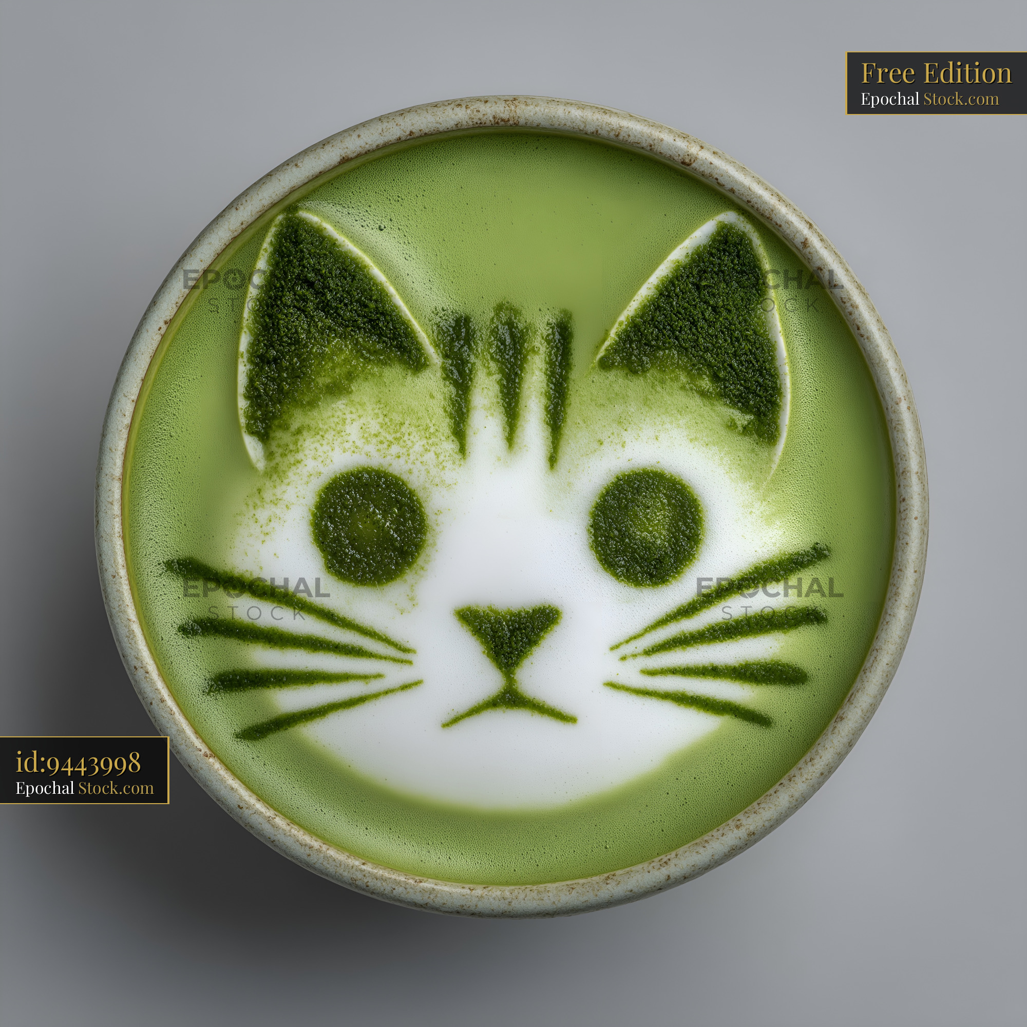 Cat latte art in a cup of matcha green tea Free Premium Stock Photo