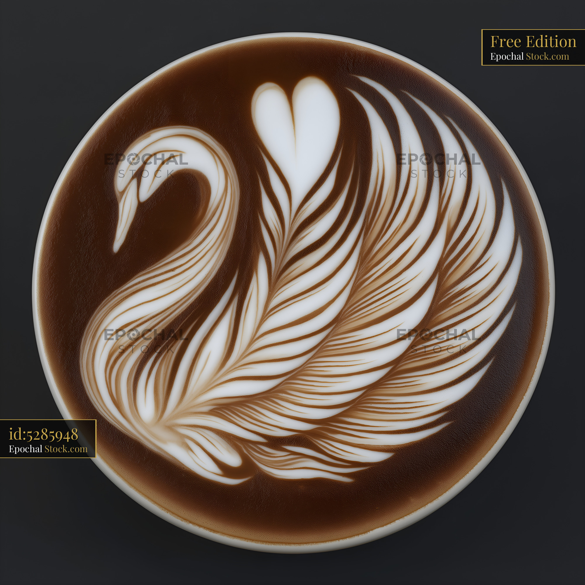 Swan art on coffee in a cafe setting Free Premium Stock Image