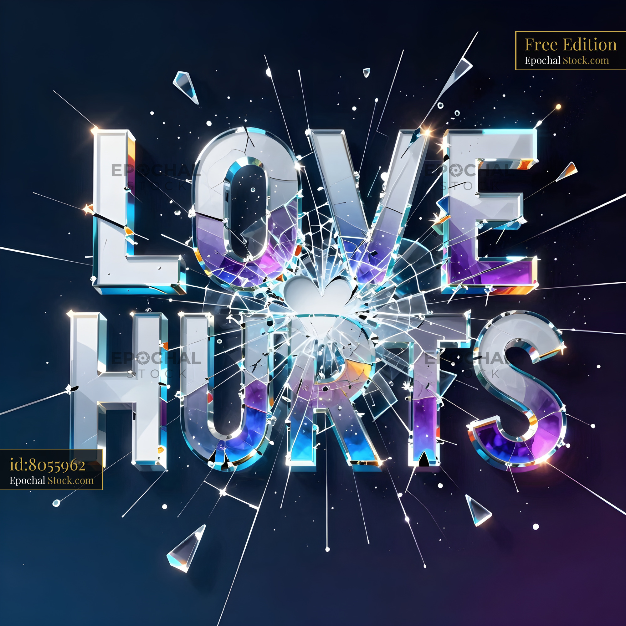 Love hurts with colorful text and broken glass design Free Premium Stock Image