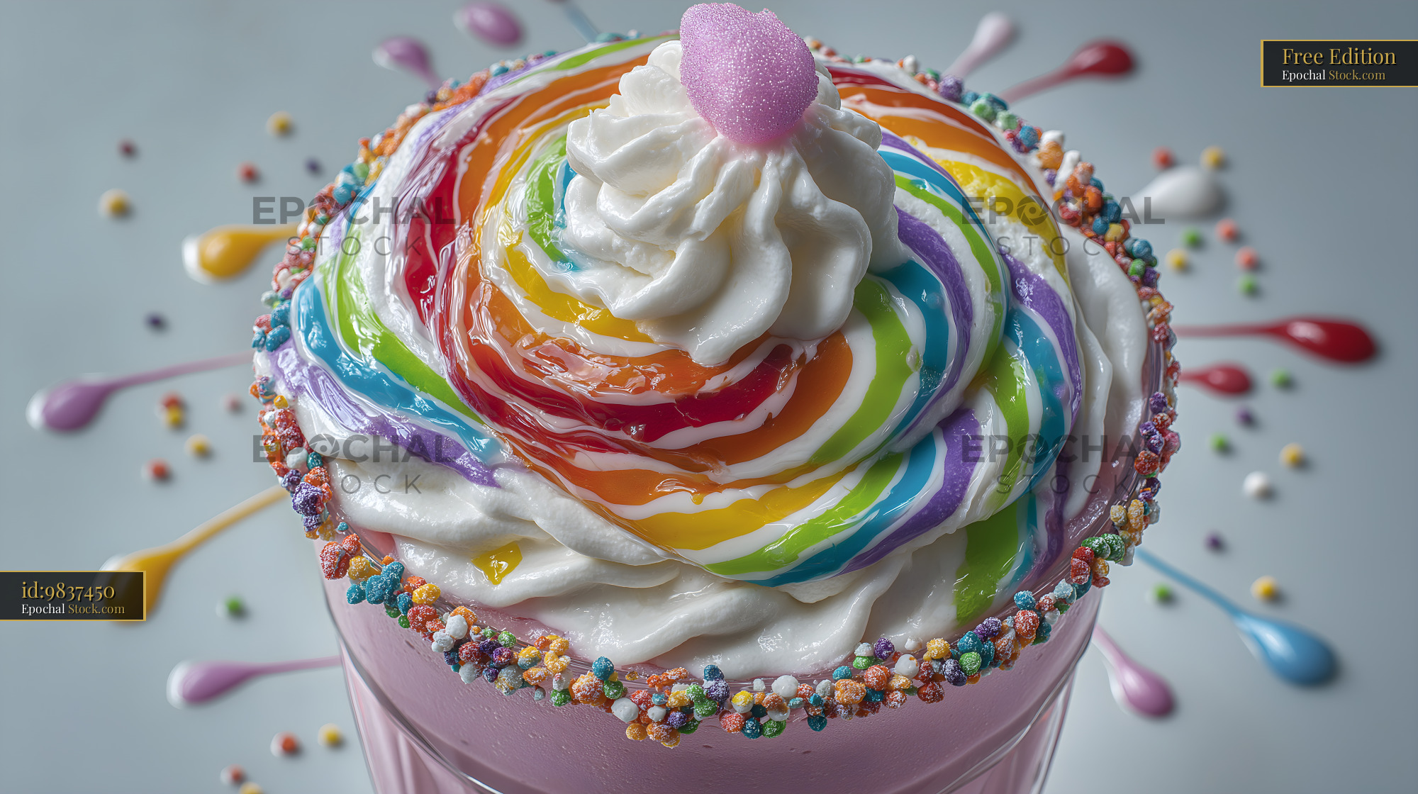 Colorful dessert in a glass with toppings and decorations Free Premium Stock Image