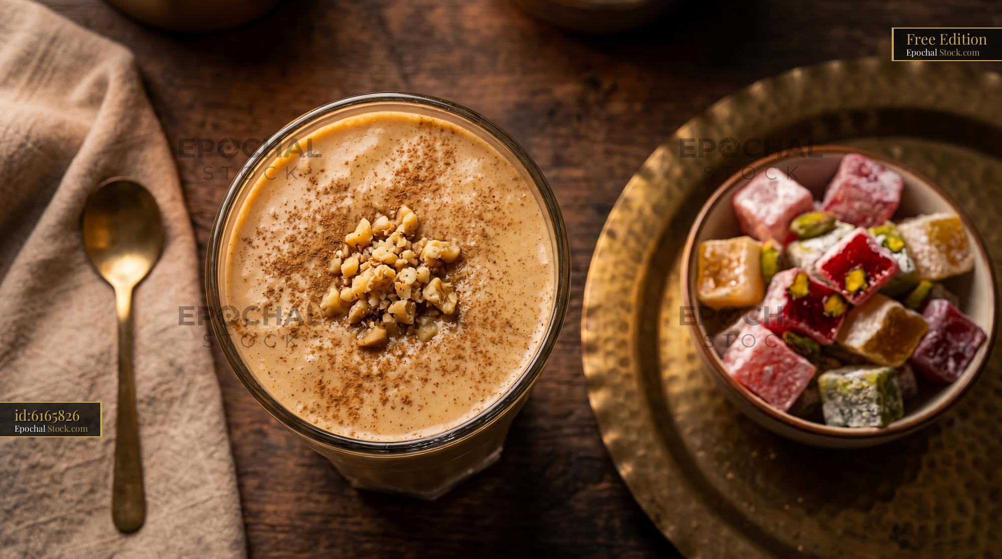 Creamy Tahini Date Shake with Pistachio - stock photo