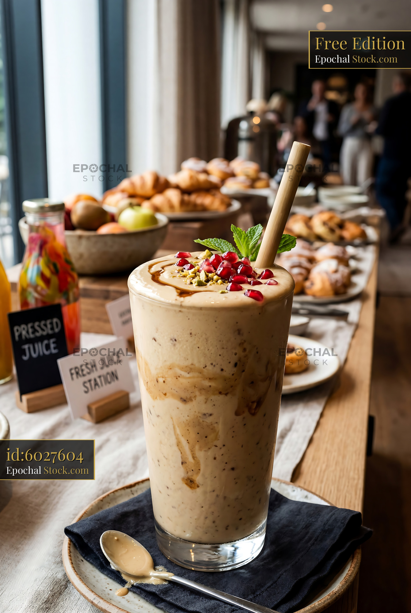 Tahini Date Shake with Pomegranate - stock photo