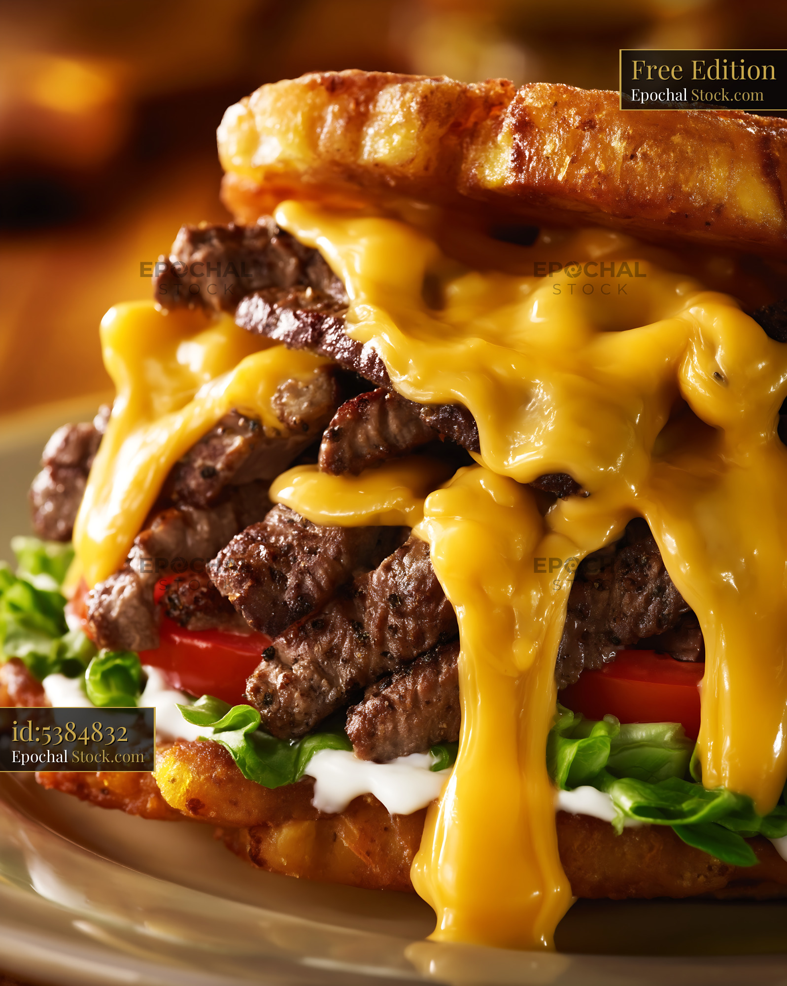 Jibarito Burger with Melted Cheese and Crispy Fried Plantain Buns - stock photo