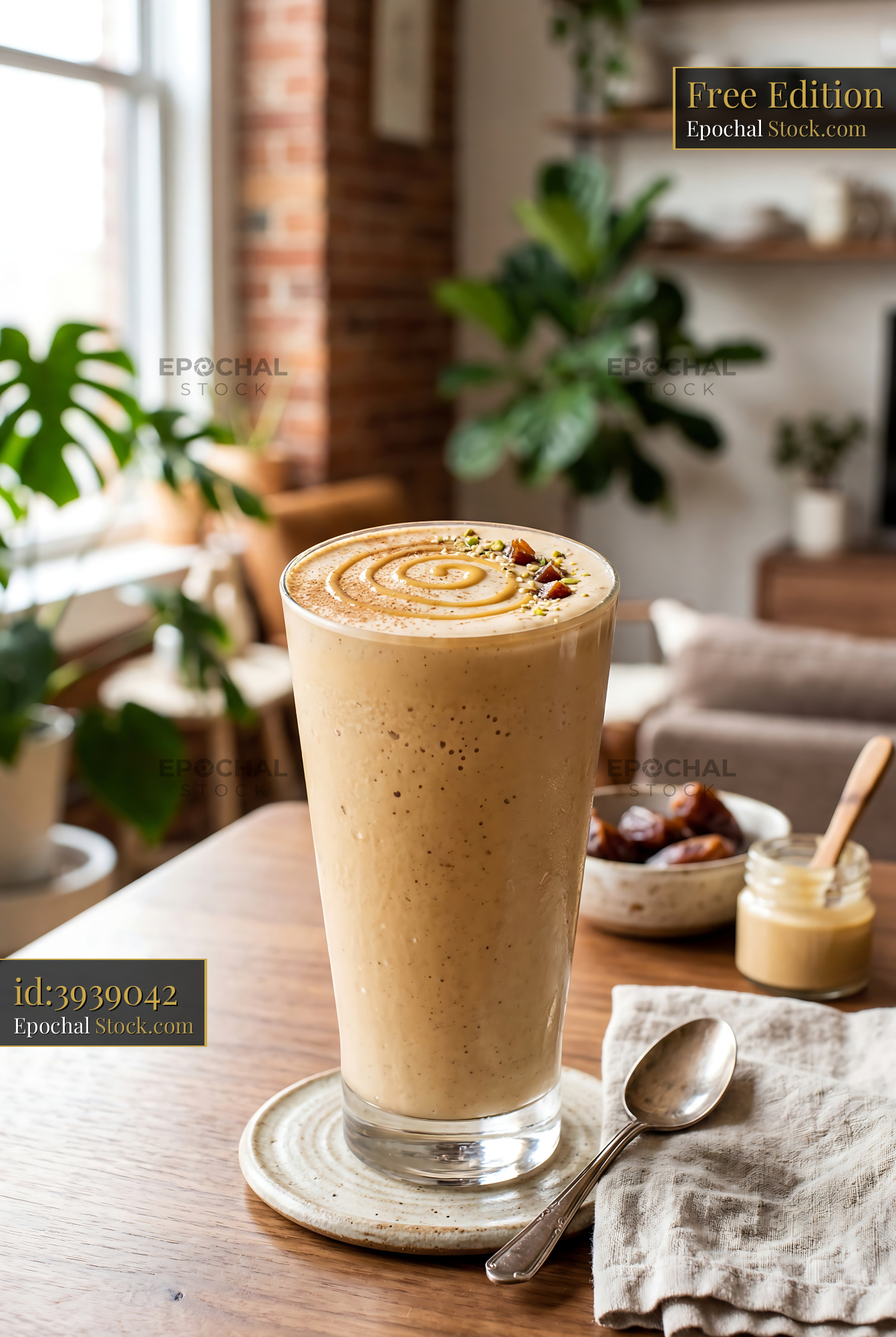 Tahini Date Shake with Latte Art - stock photo
