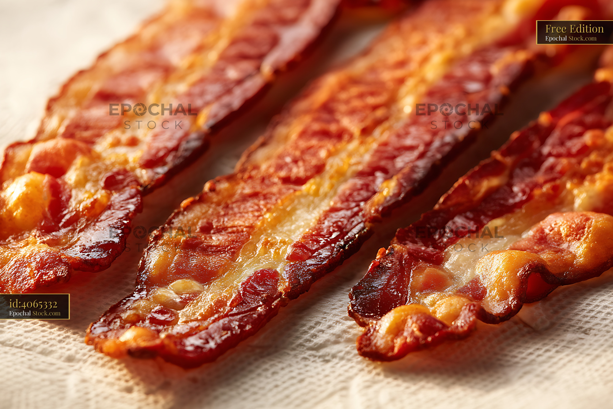 Crispy Bacon Strips on Paper Towel - stock photo