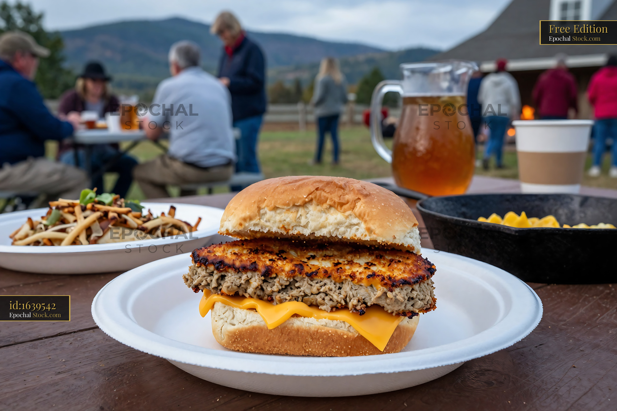 Livermush Sandwich with Cheese at Outdoor Picnic - stock photo