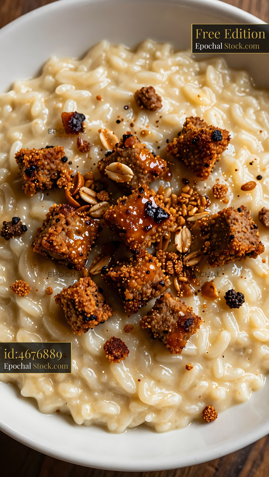 Goetta-Topped Risotto with Peanut Garnish - stock photo