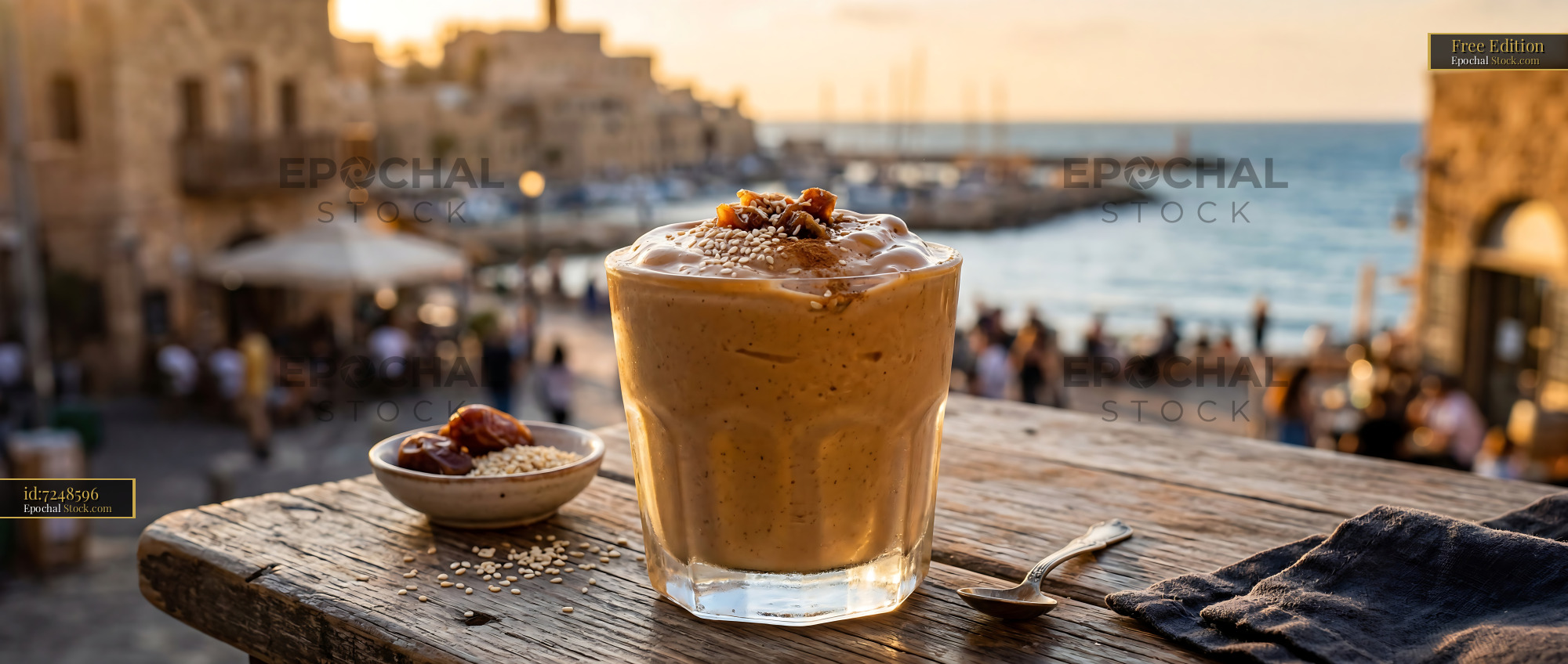 Tahini Date Shake at Mediterranean Coast - stock photo