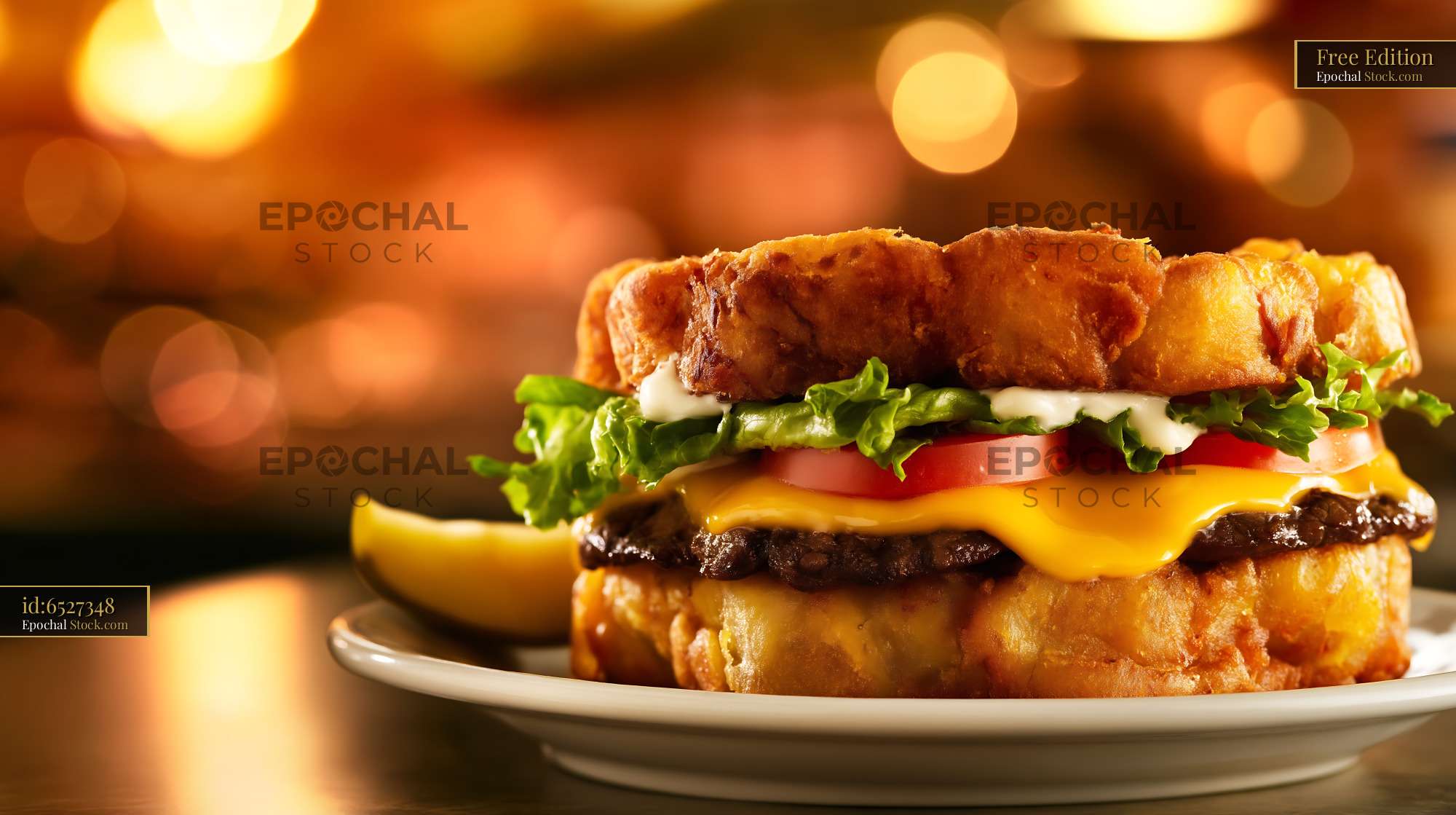 Jibarito Burger: Fried Plantain Bread & Cheese - stock photo