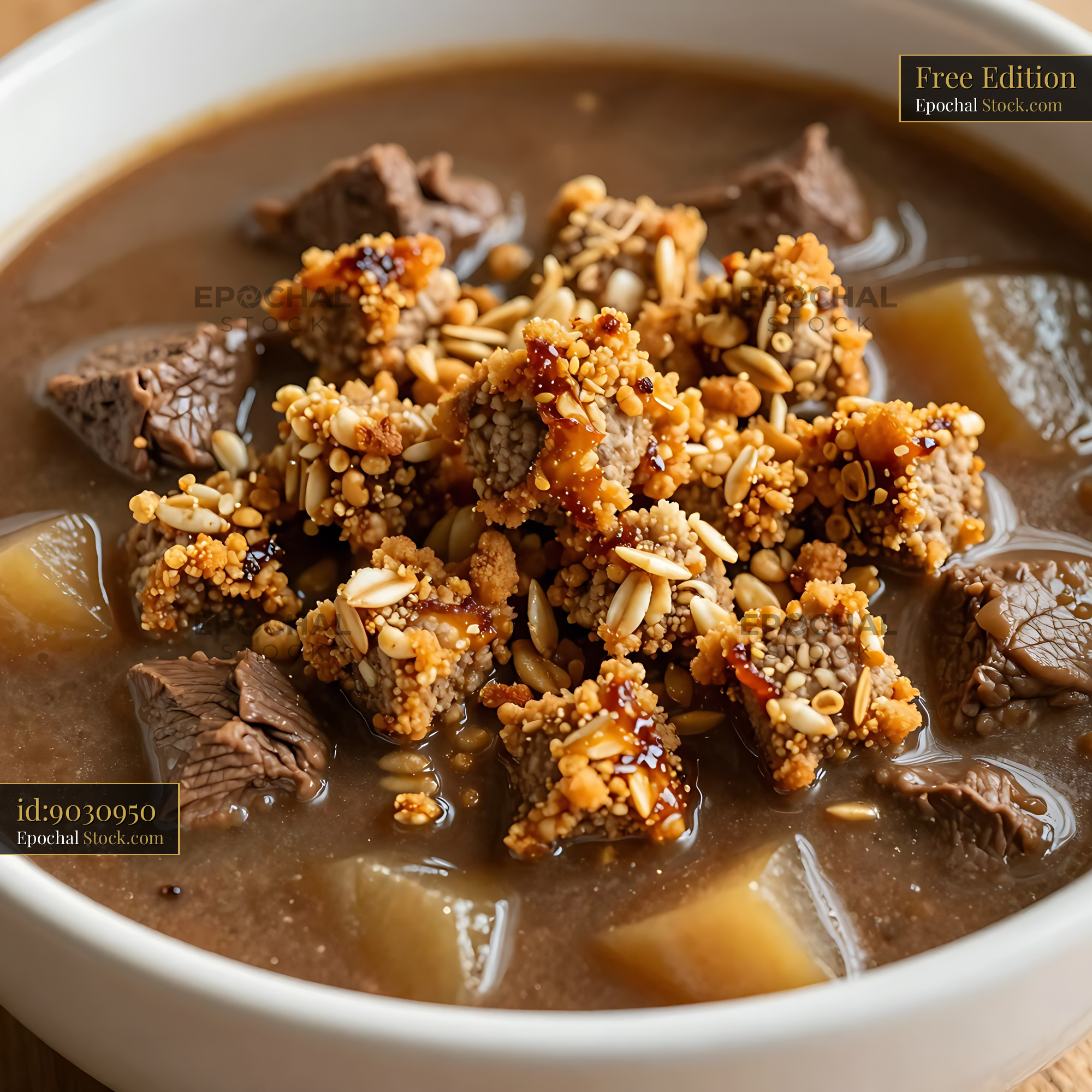 Goetta Stew with Sesame Crust and Potatoes - stock photo