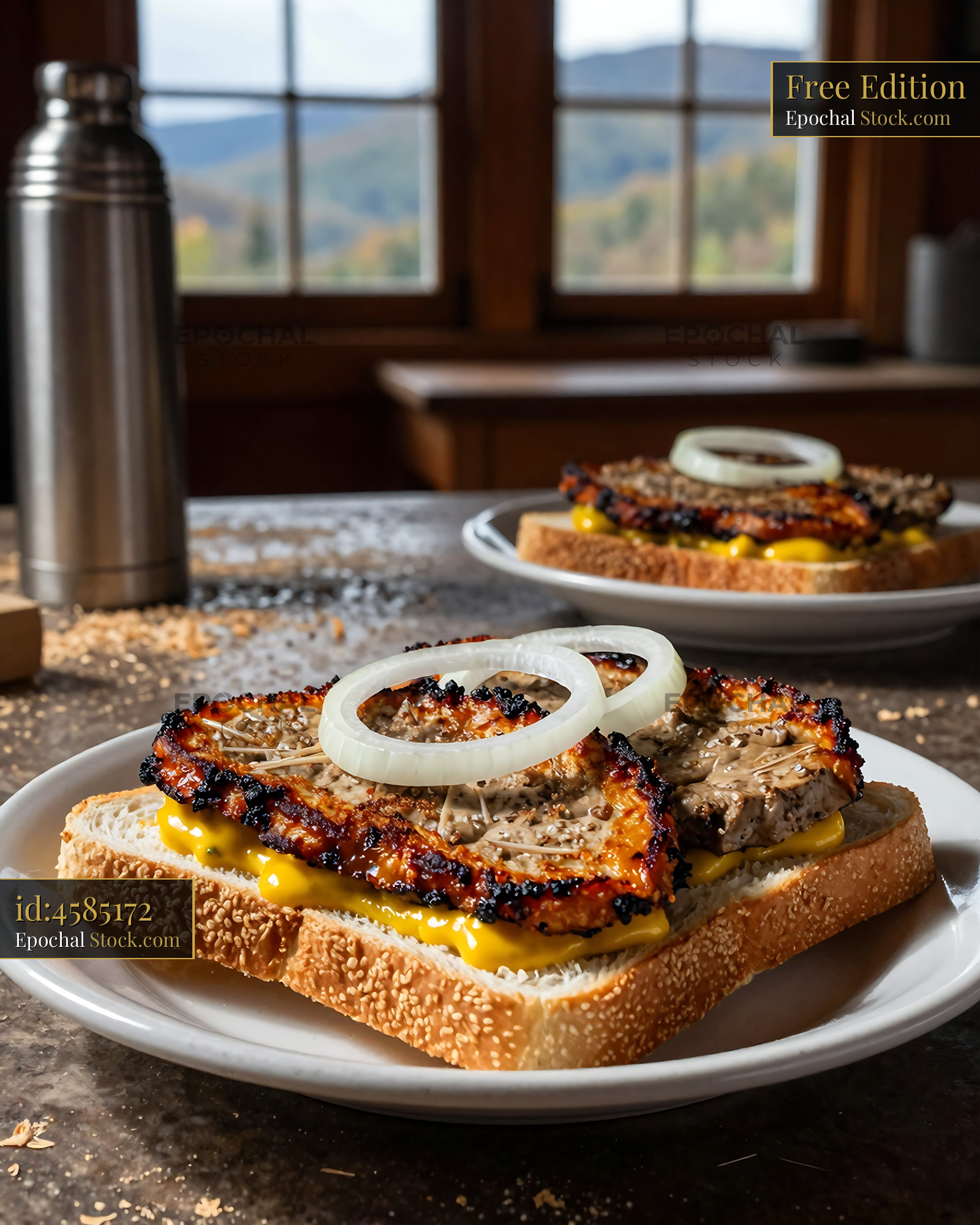 Livermush Sandwich with Grilled Onions - stock photo