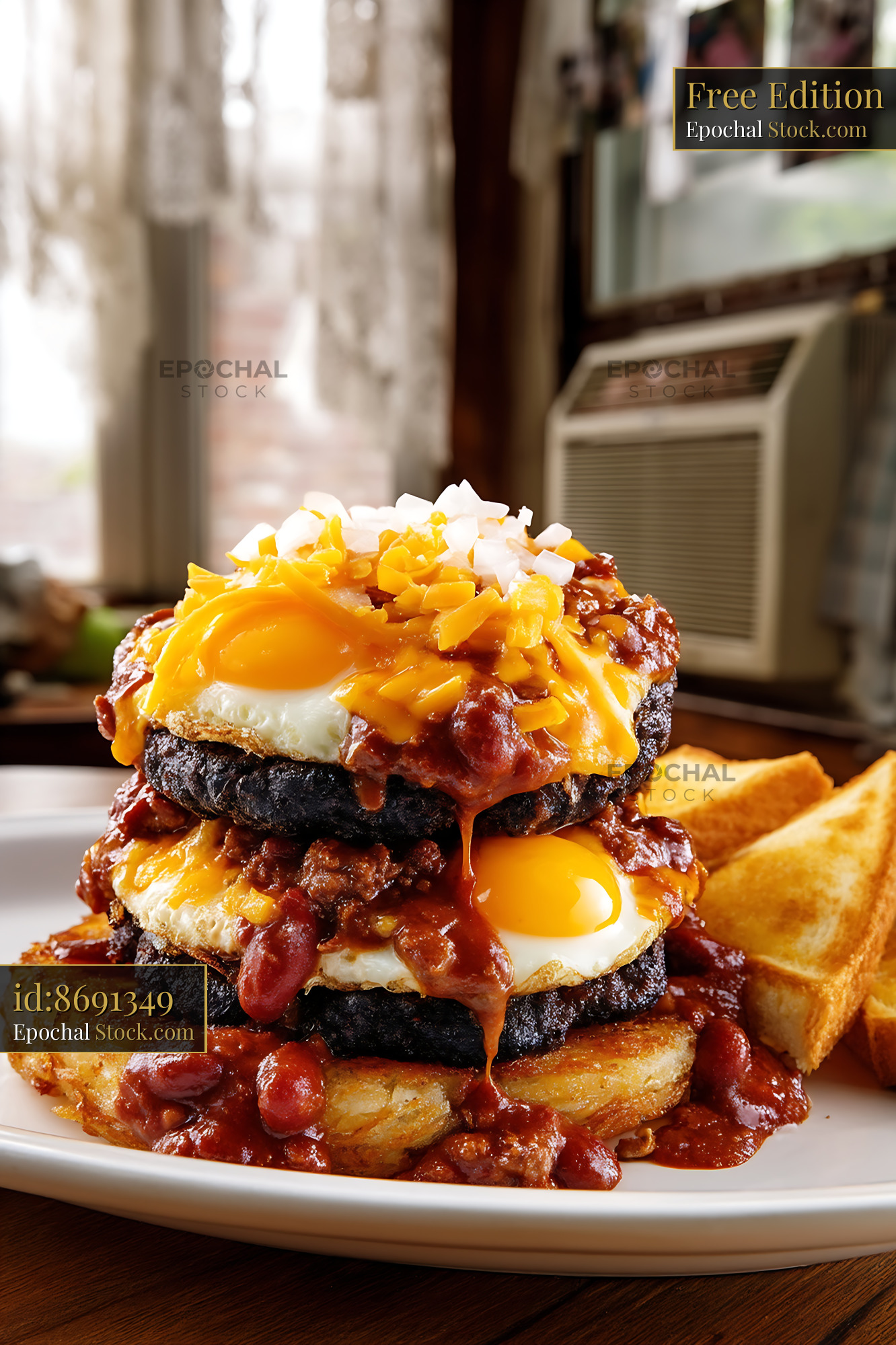 St. Louis Slinger Stack with Fried Eggs - stock photo