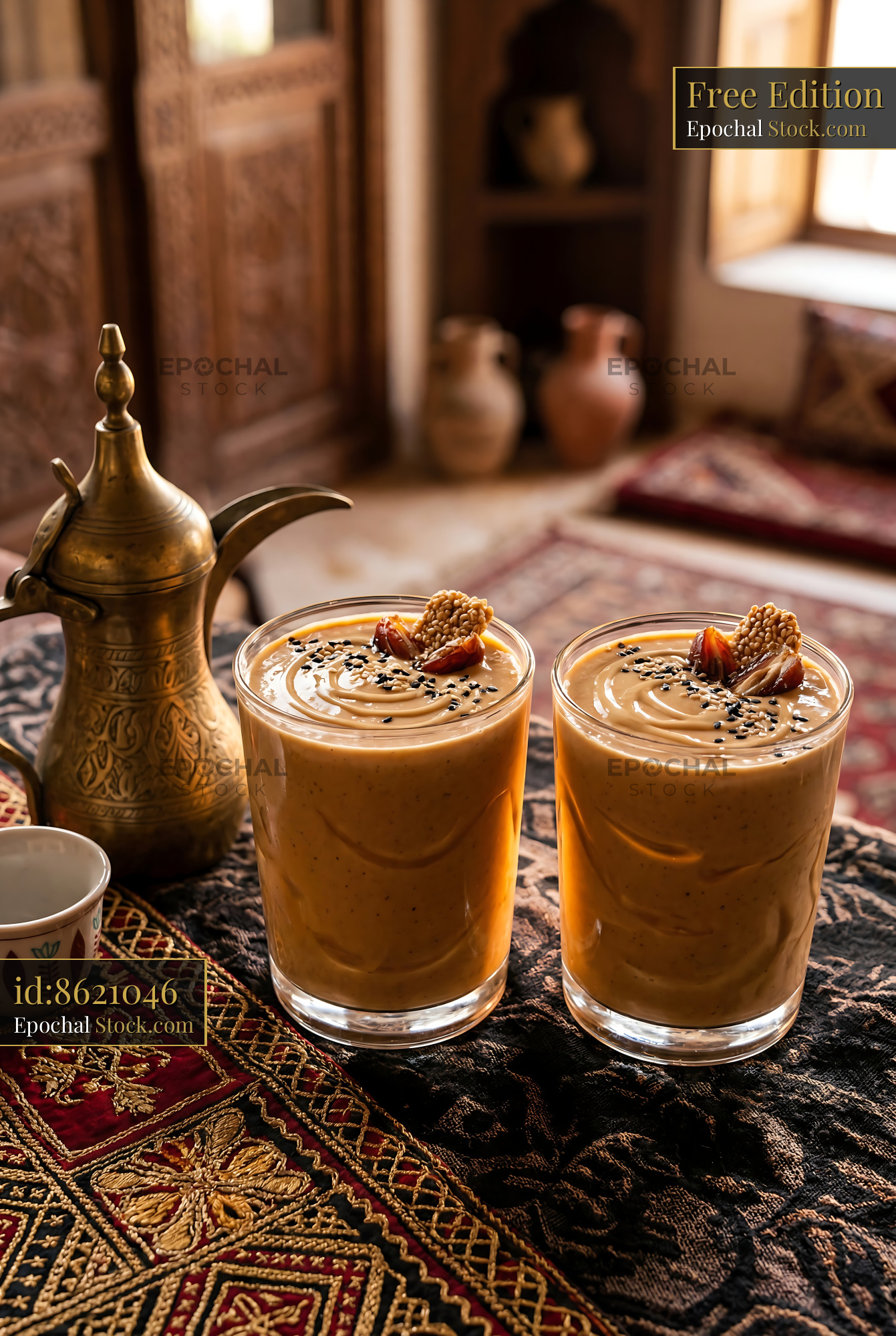 Tahini Date Shakes in Moroccan Setting - stock photo