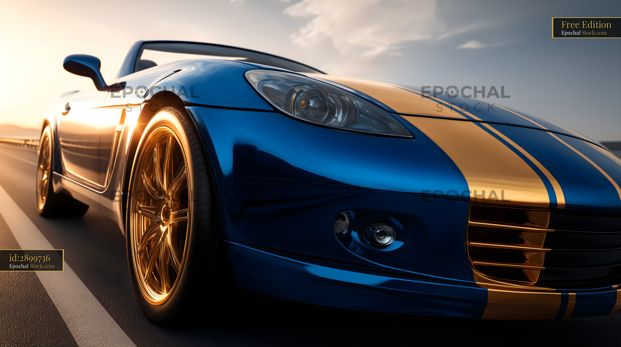 Sport car driving on an open road during sunset hour Free Premium Stock Photo