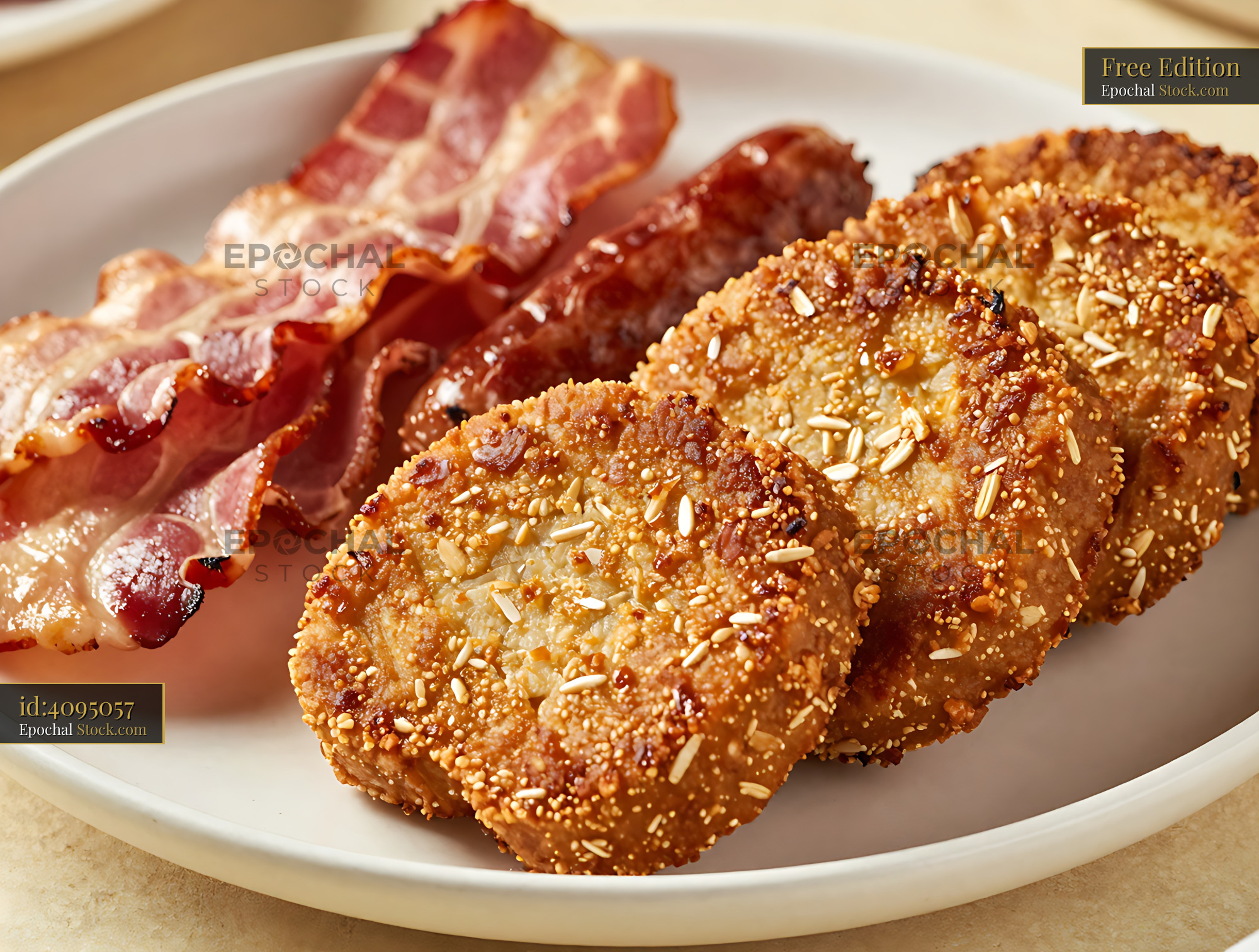 Goetta Patties with Bacon Breakfast Plate - stock photo