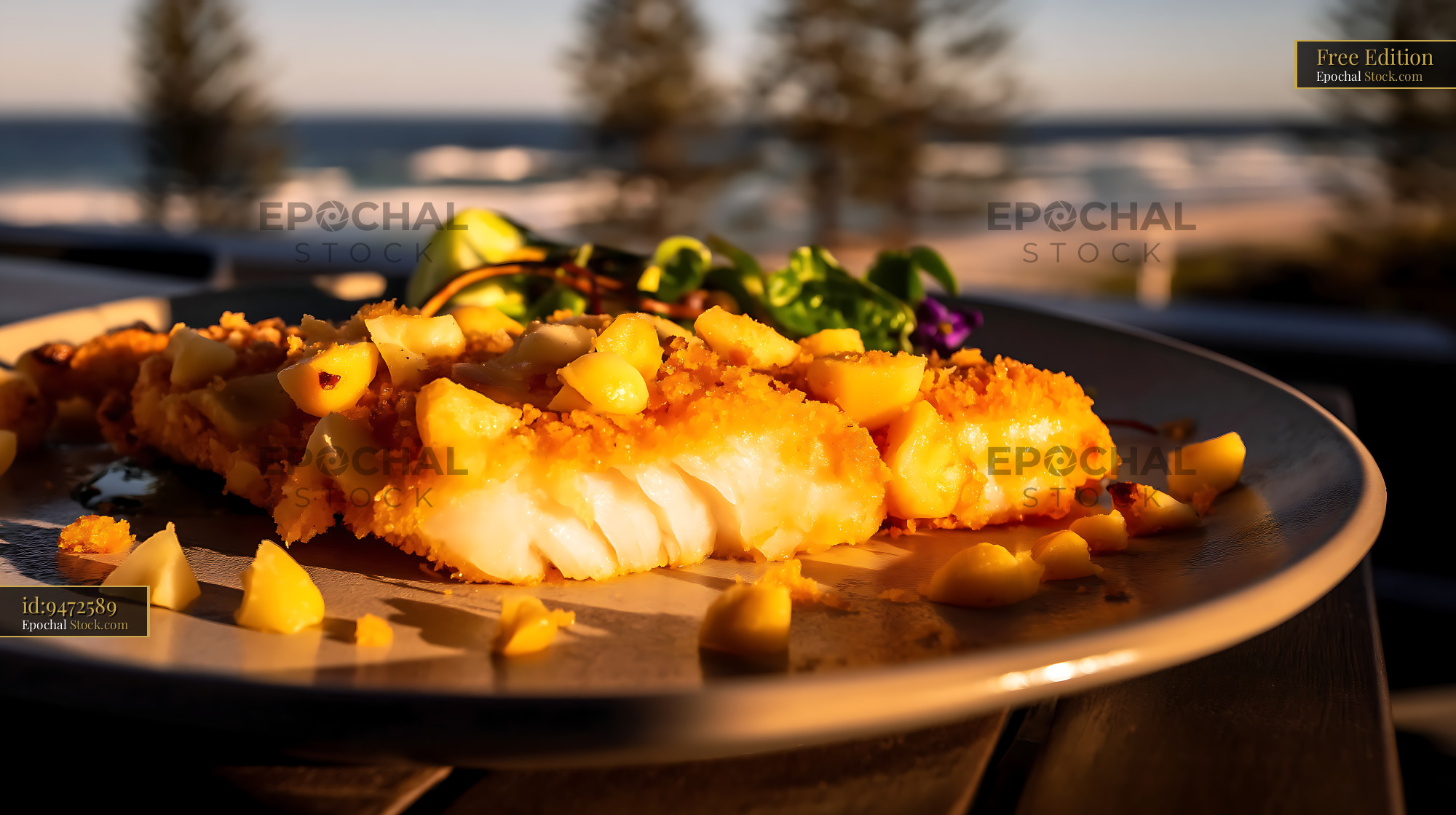 Macadamia Crusted Fish Beachside Meal - stock photo