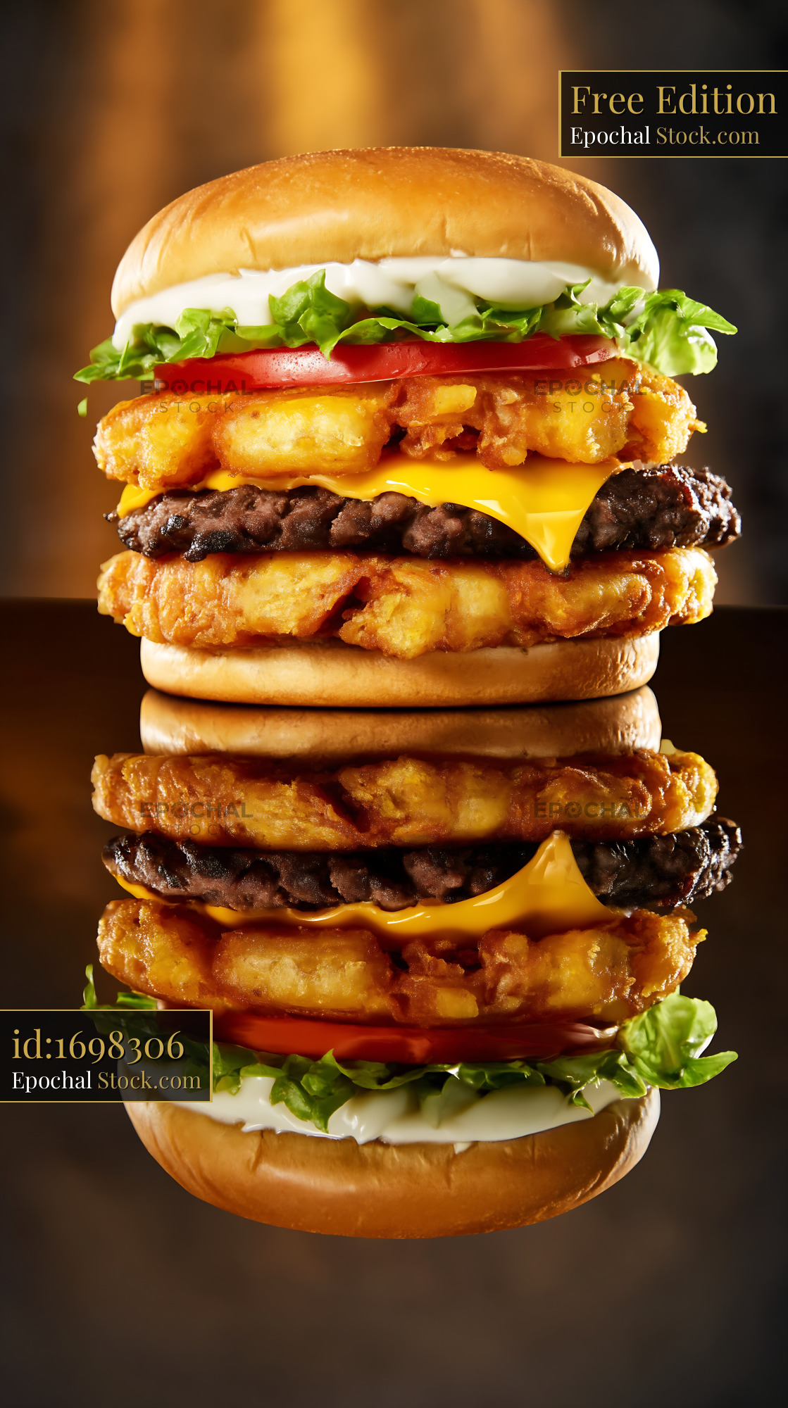 Jibarito Burger Stacked with Double Patties and Crispy Fried Plantains - stock photo