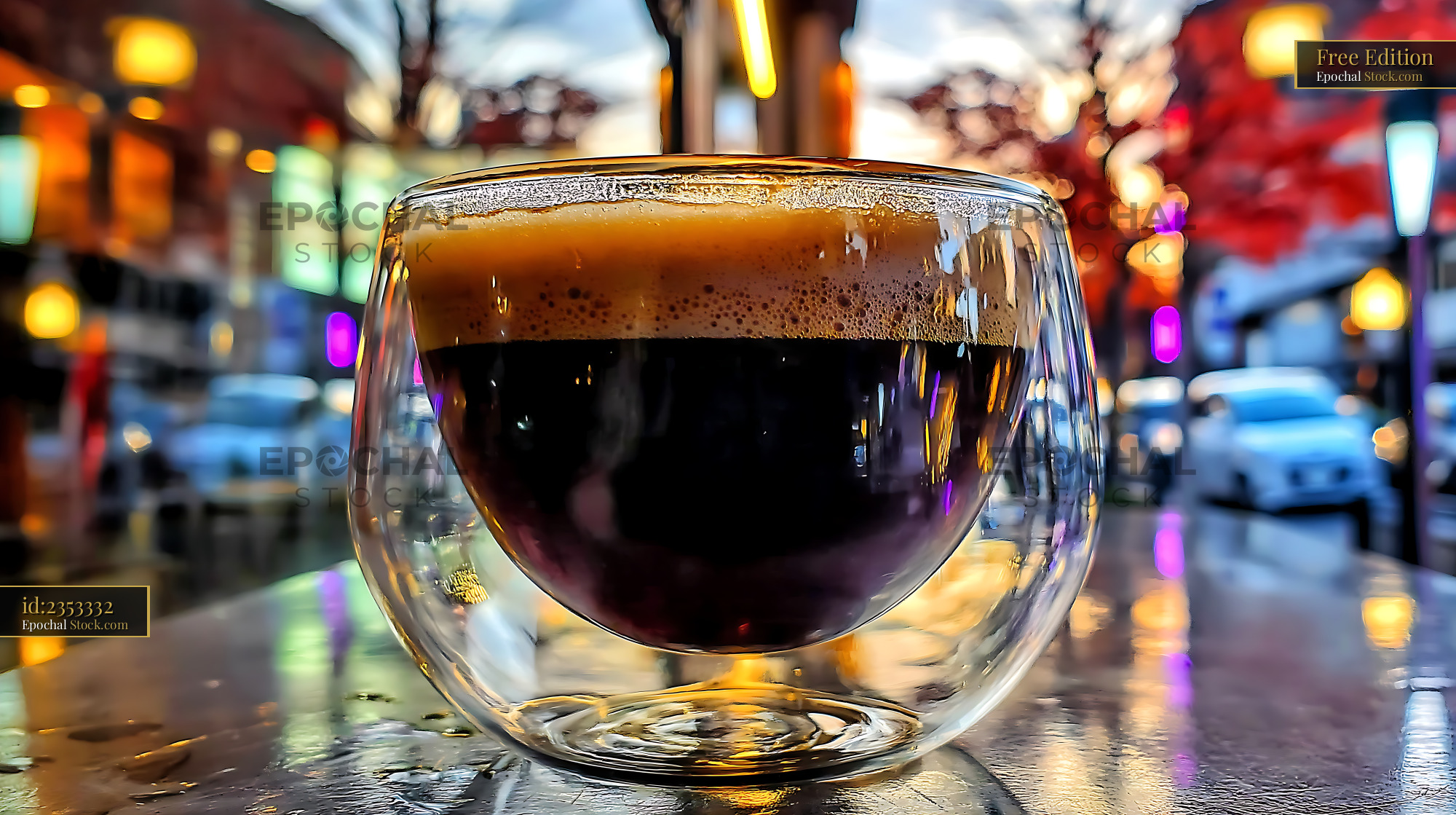 Nitro Caramel Coffee in Double Wall Glass - stock photo