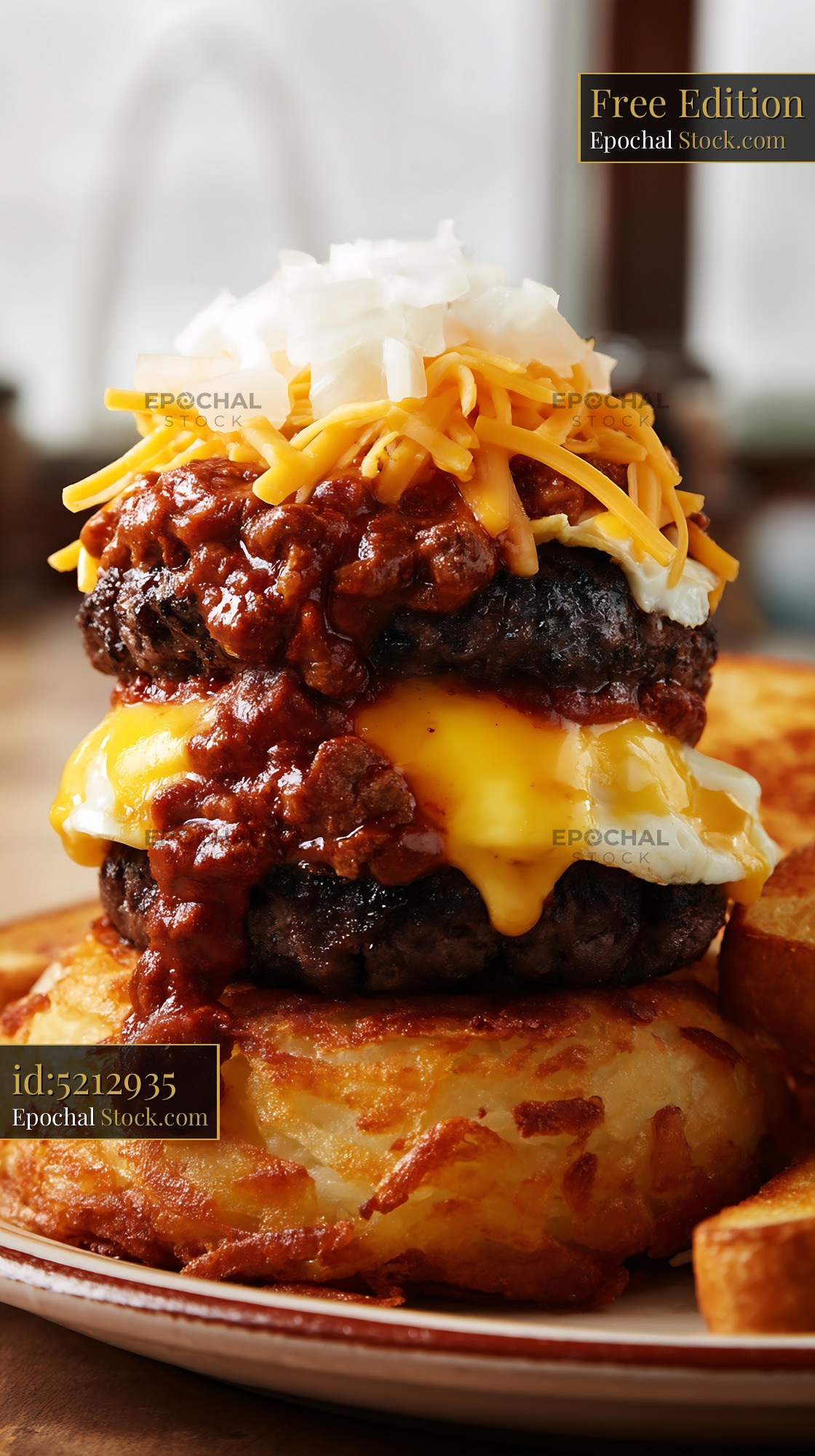 St. Louis Slinger with Chili & Fried Eggs - stock photo