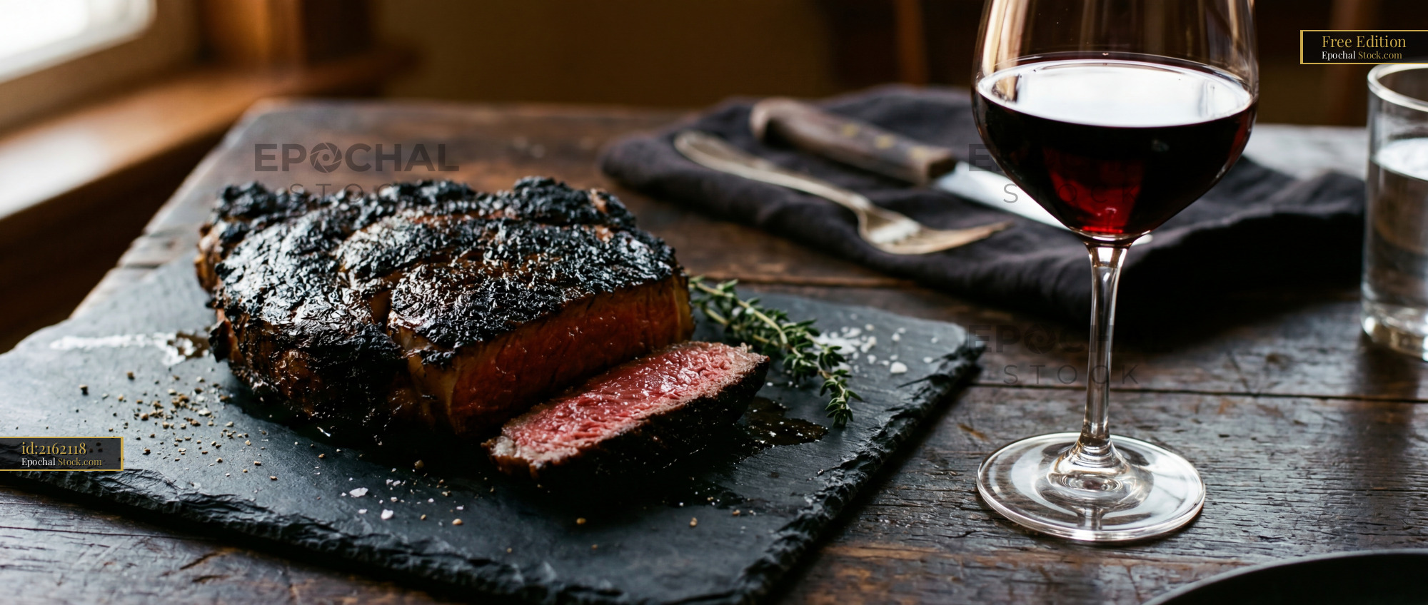 Seared Steak and Red Wine Fine Dining - stock photo