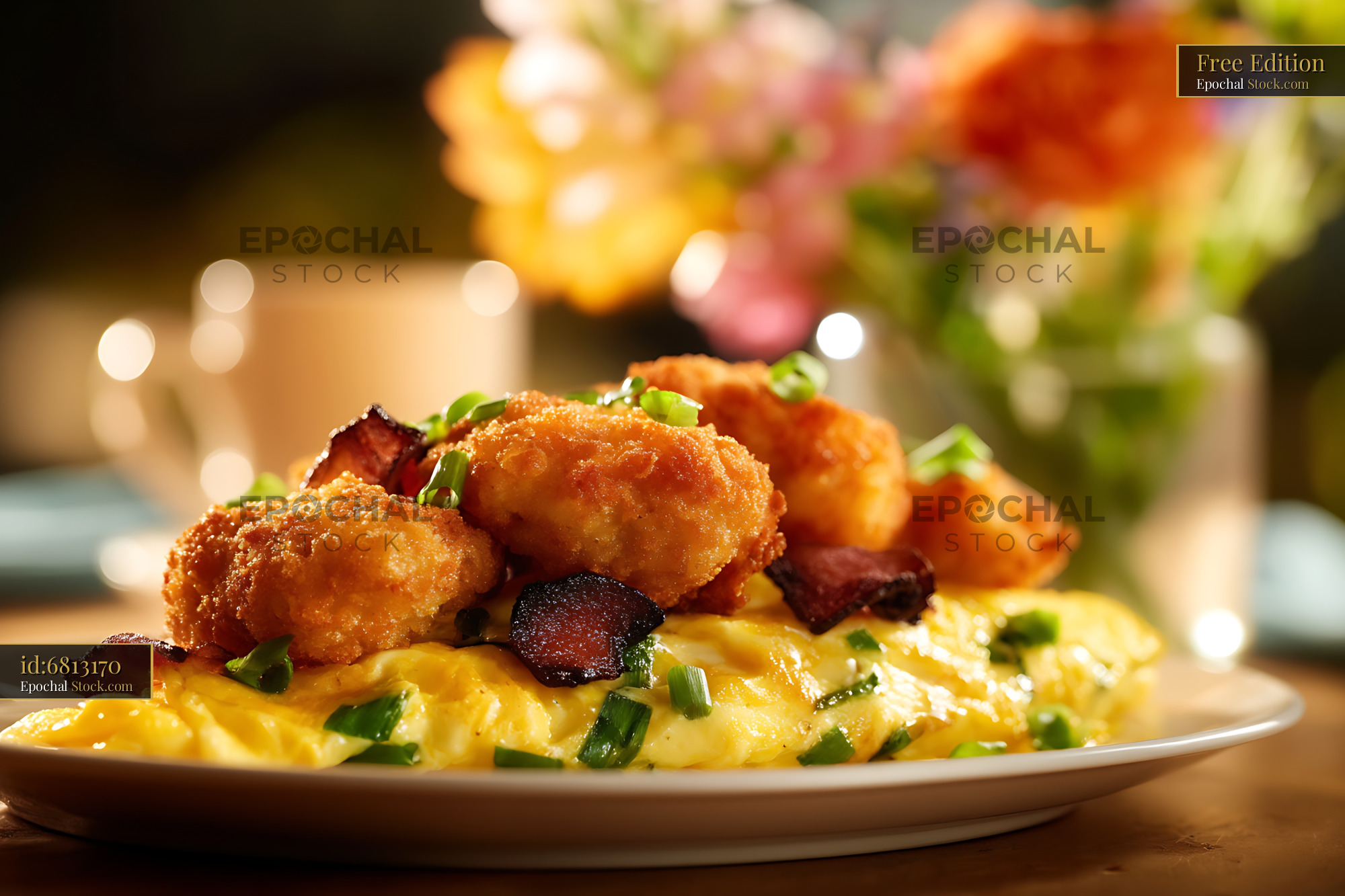 Golden Fried Shrimp with Scrambled Eggs - stock photo