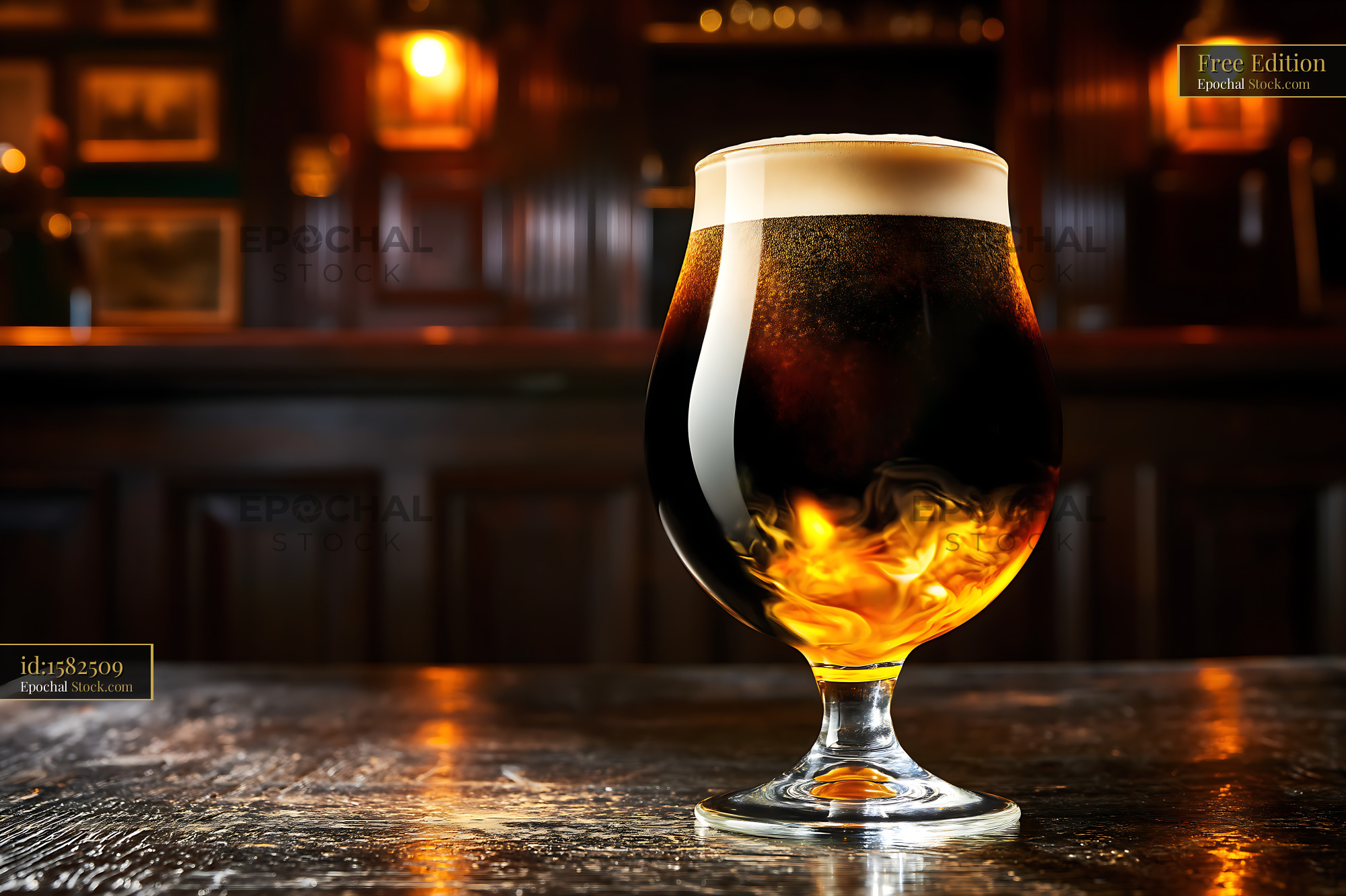 Dark Beer with Foam Head in Cozy Bar Setting - stock photo