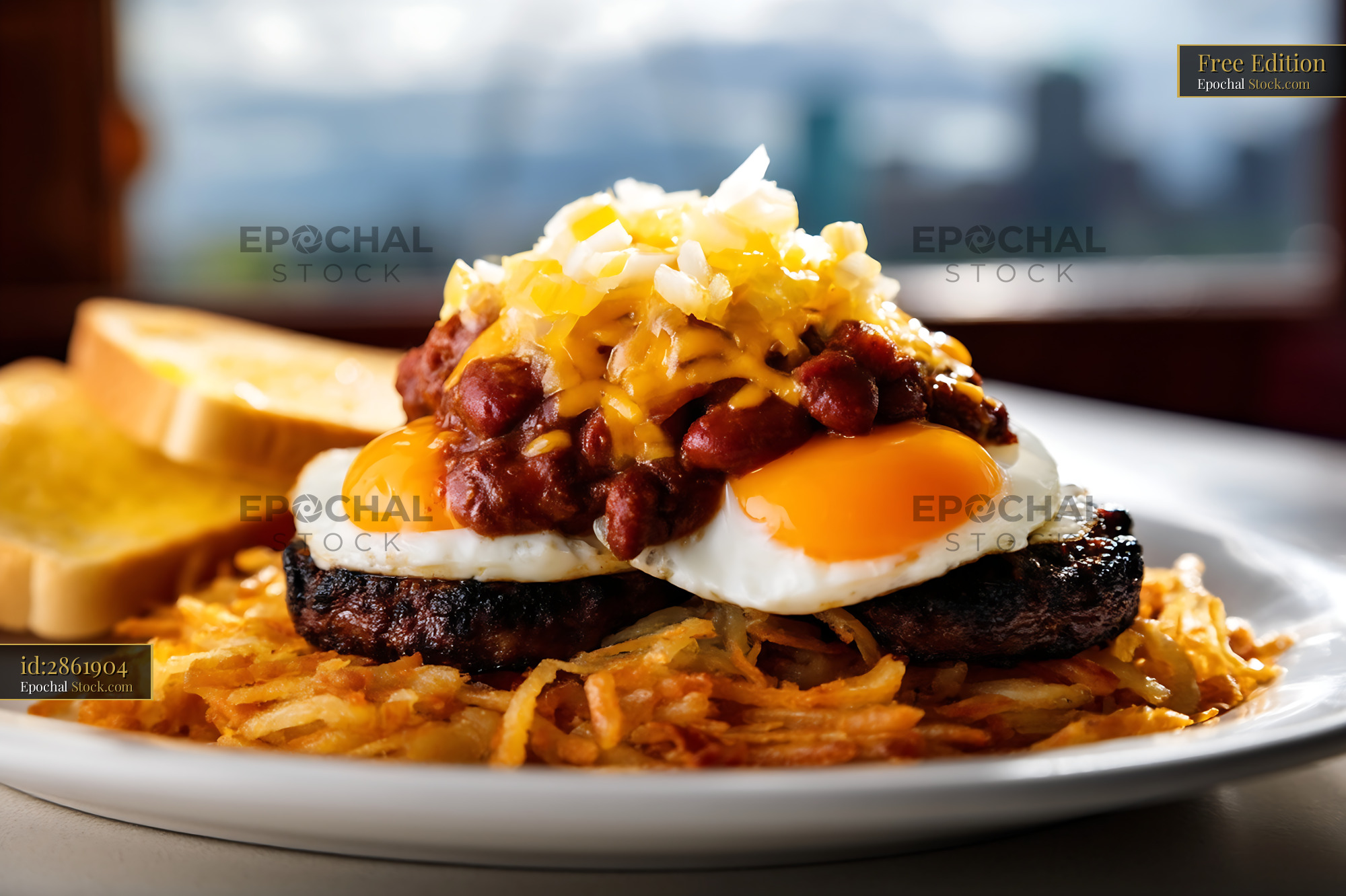 St. Louis Slinger With Fried Eggs & Hash Browns - stock photo
