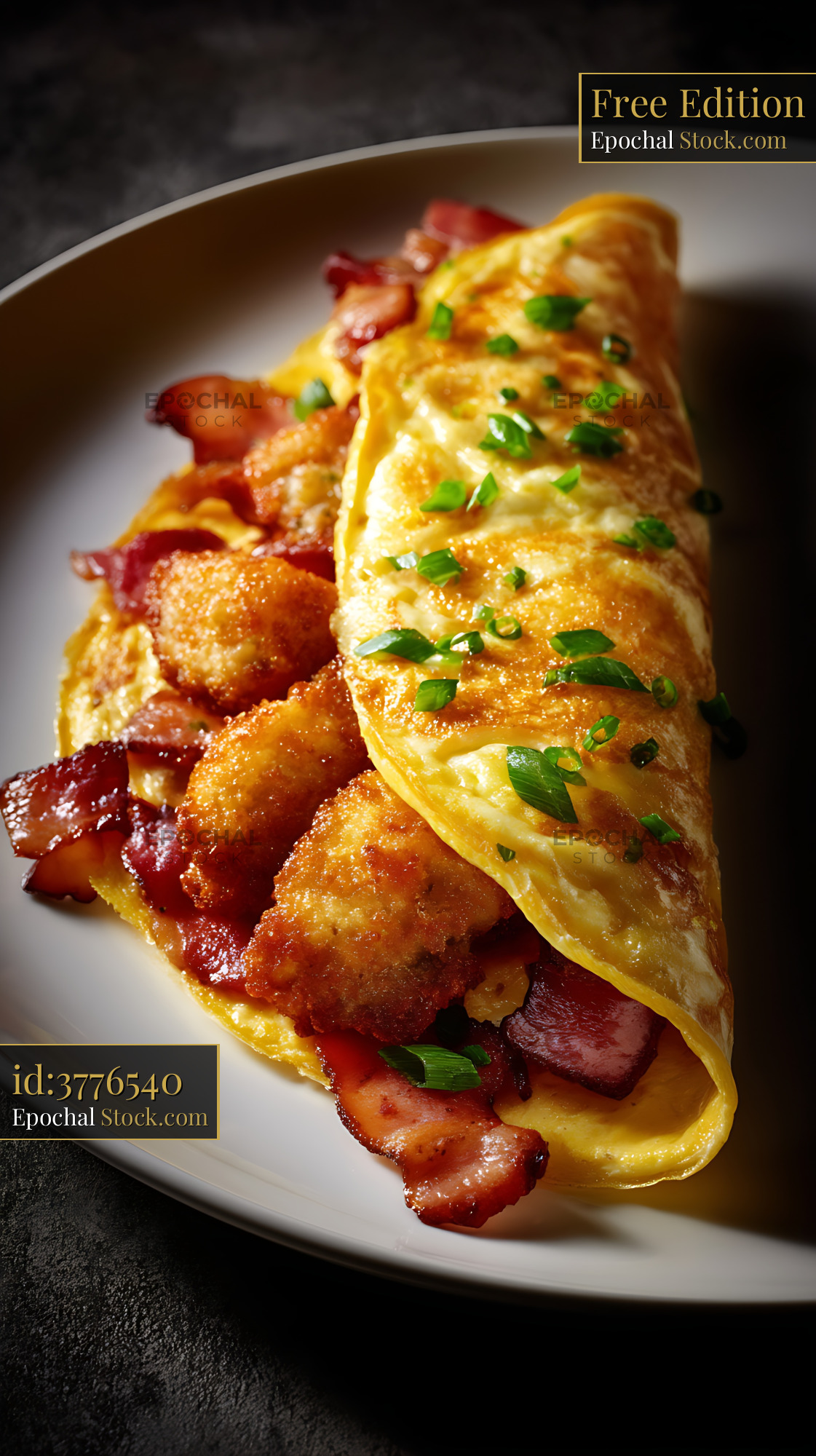 Golden Bacon Omelet with Scallion Garnish - stock photo