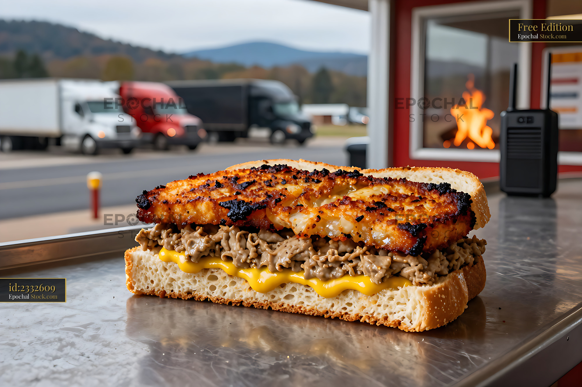 Livermush Sandwich at Rustic Roadside Diner - stock photo