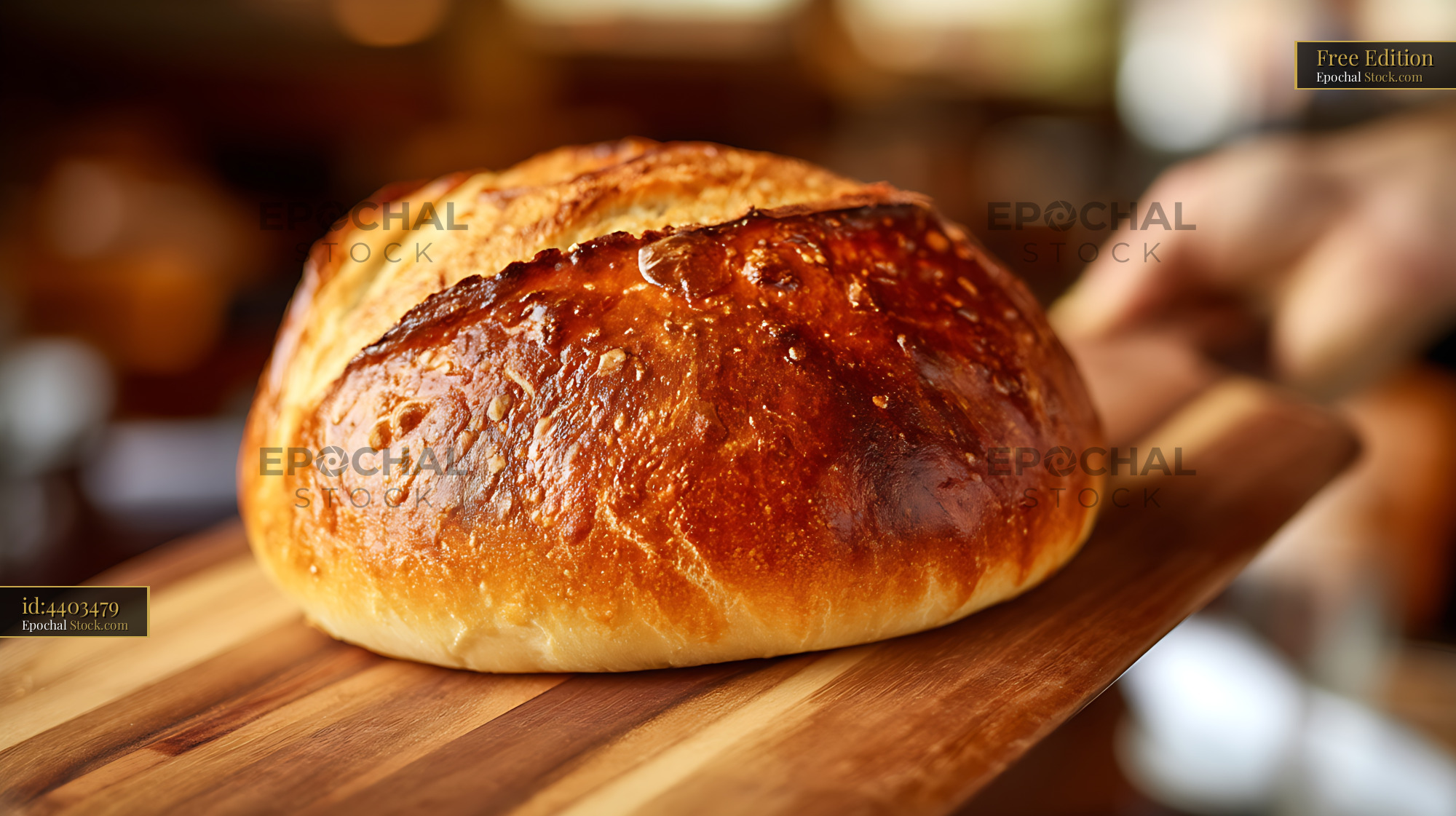 Fresh Baked Artisan Bread on Wooden Board - stock photo