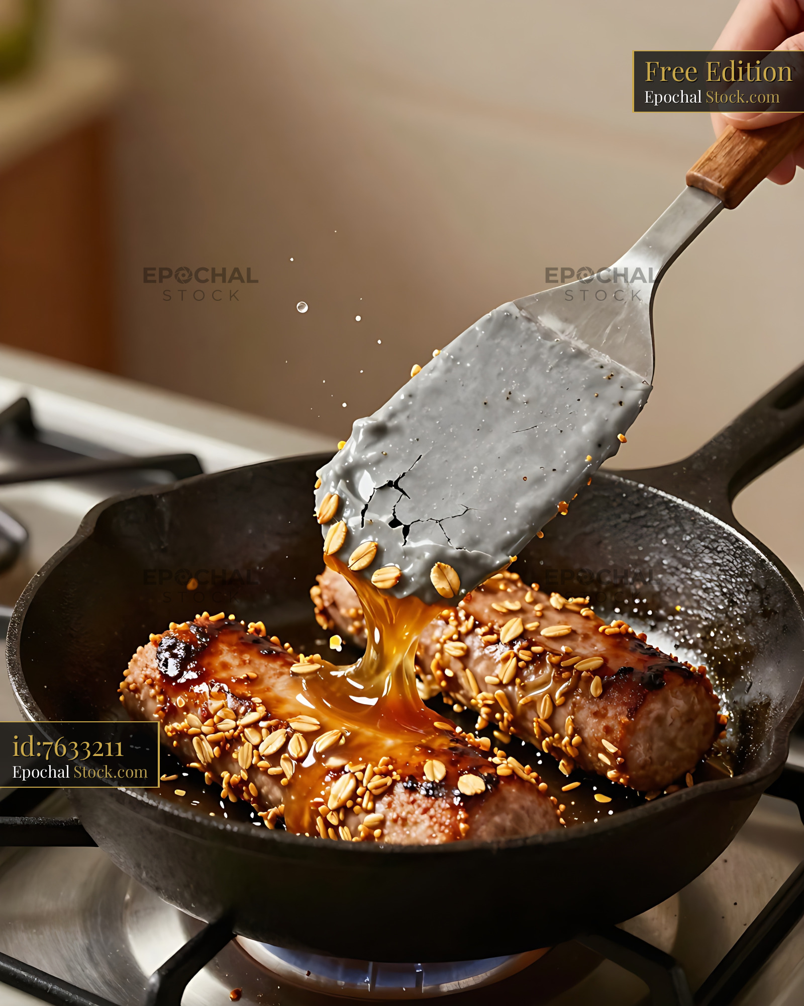 Sesame Meatballs with Glaze Cooking in Wok - stock photo