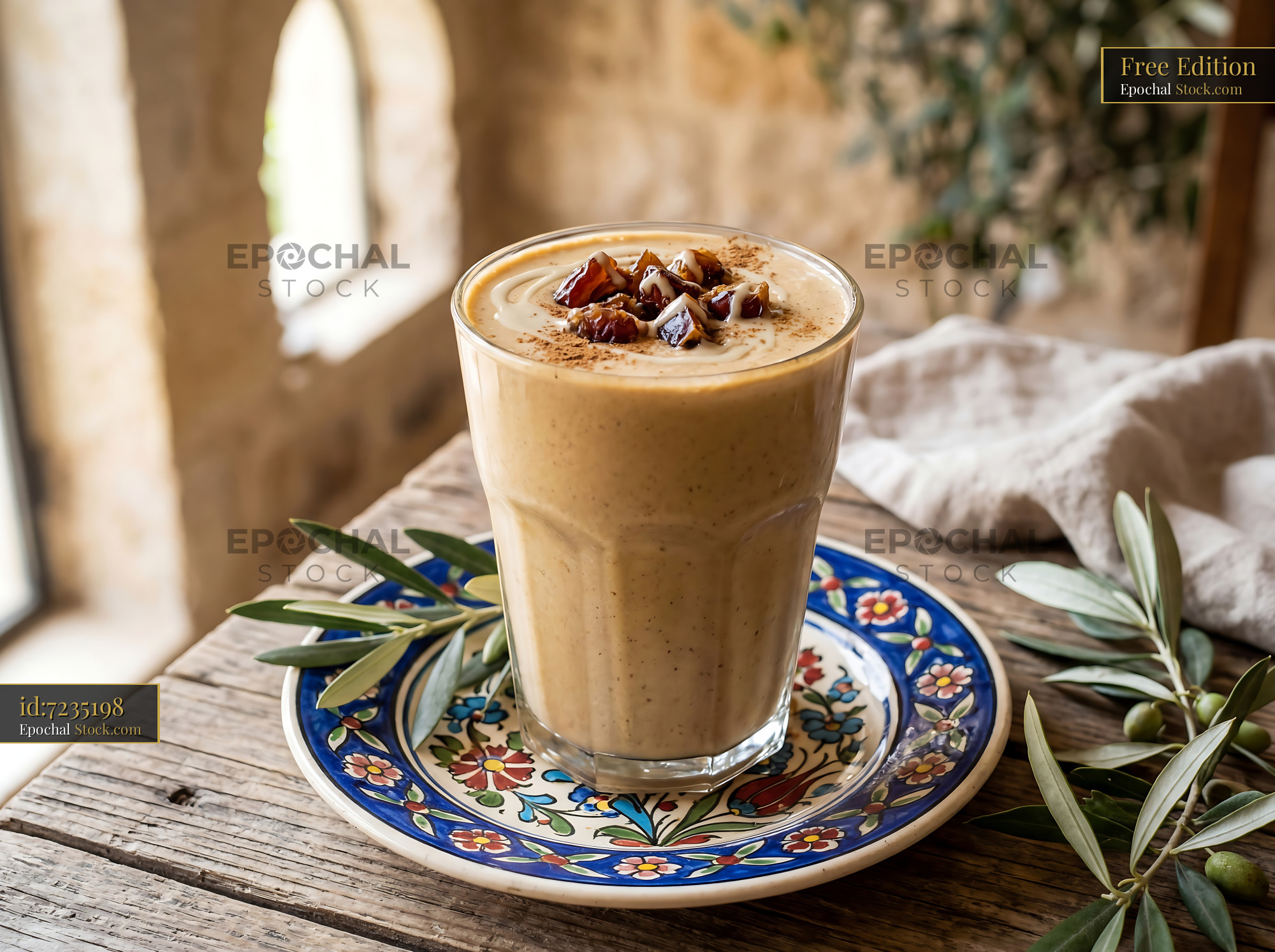 Tahini Date Shake Topped with Chocolate - stock photo