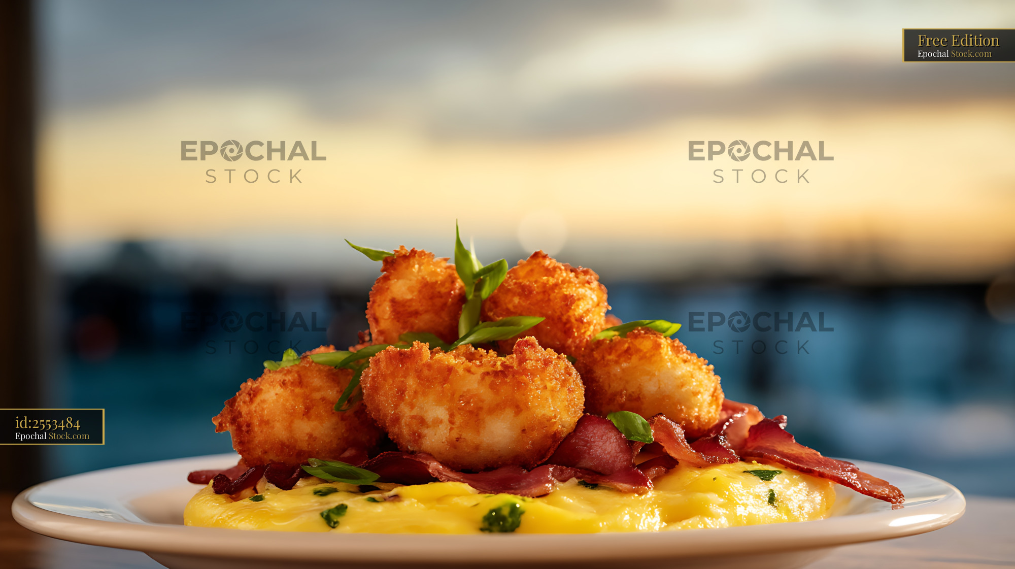 Crispy Scallops with Bacon and Hollandaise - stock photo