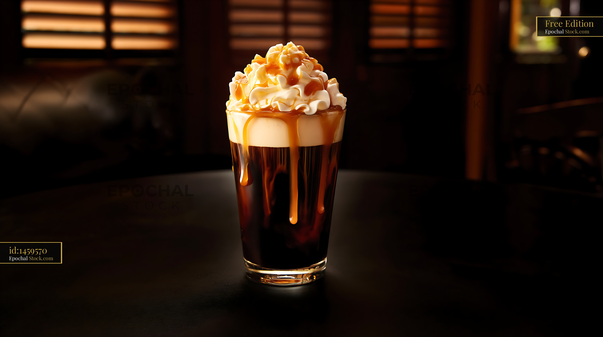 Nitro Caramel Coffee with Whipped Cream - stock photo