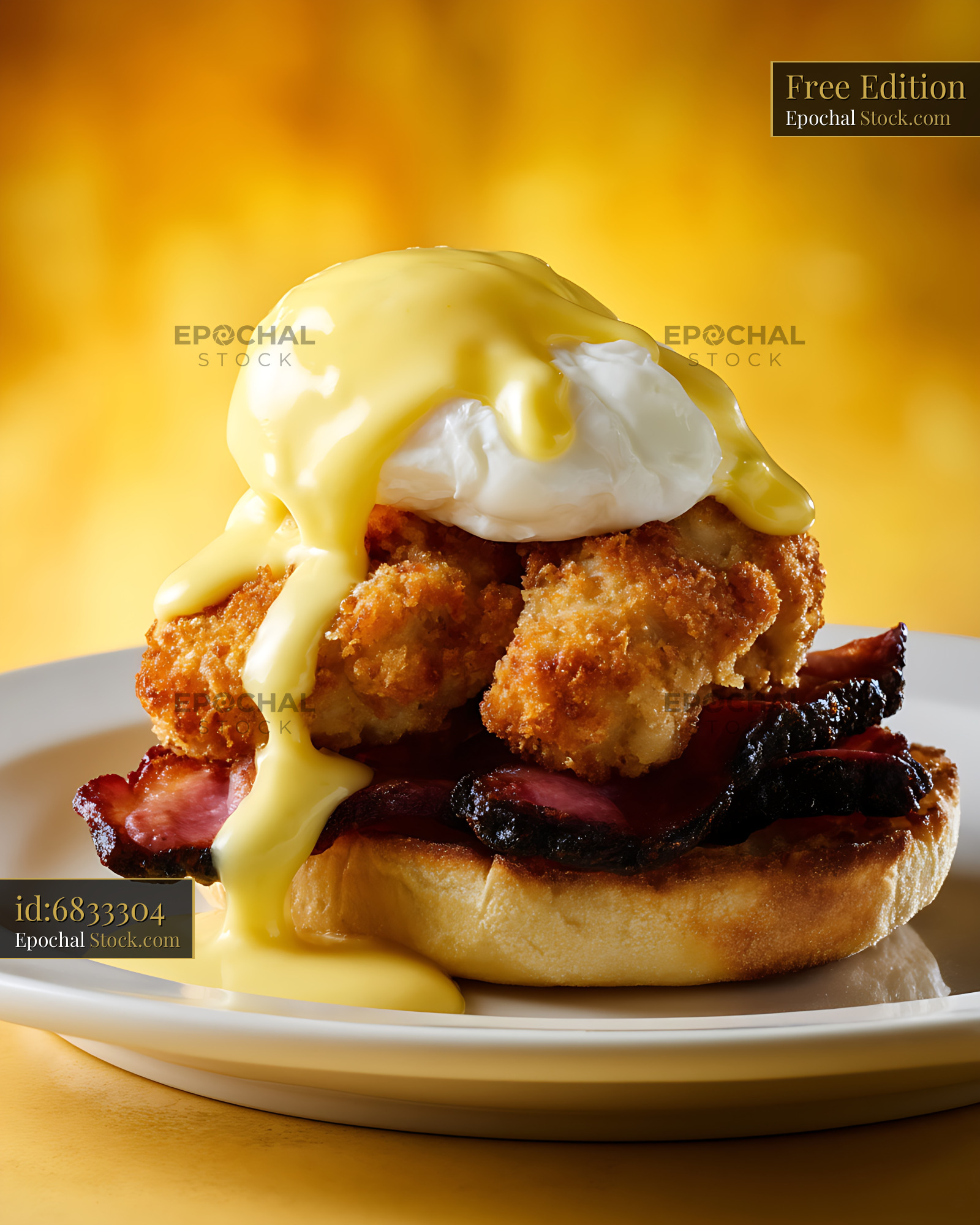 Crispy Fried Chicken Benedict Breakfast Sandwich - stock photo