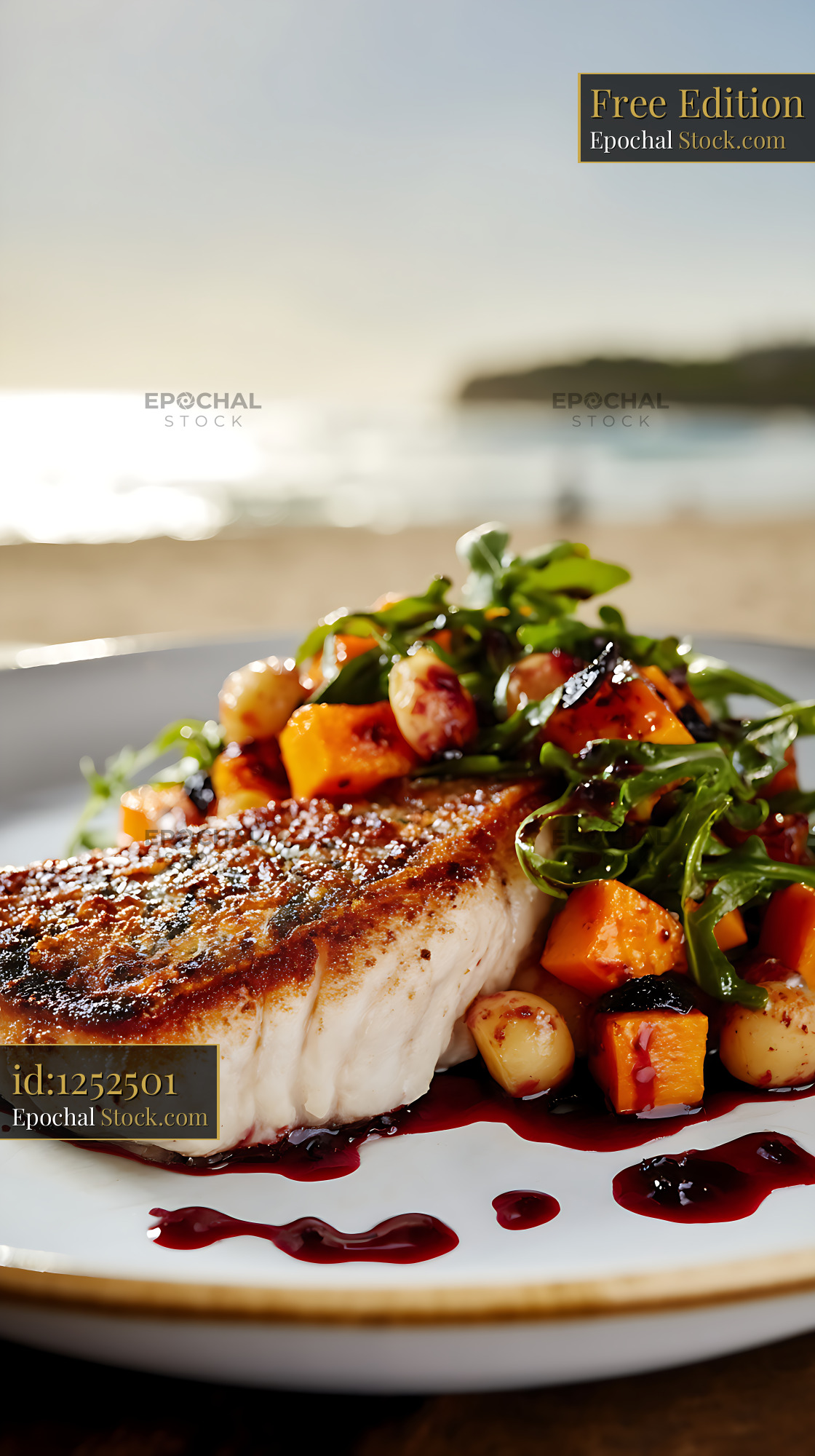 Seared Murray Cod Fillet with Seasonal Vegetables - stock photo