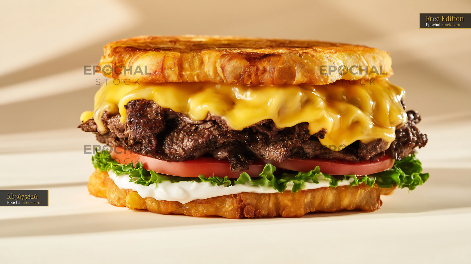 Gourmet Cheeseburger with Melted Cheese on Toasted Bun - stock photo