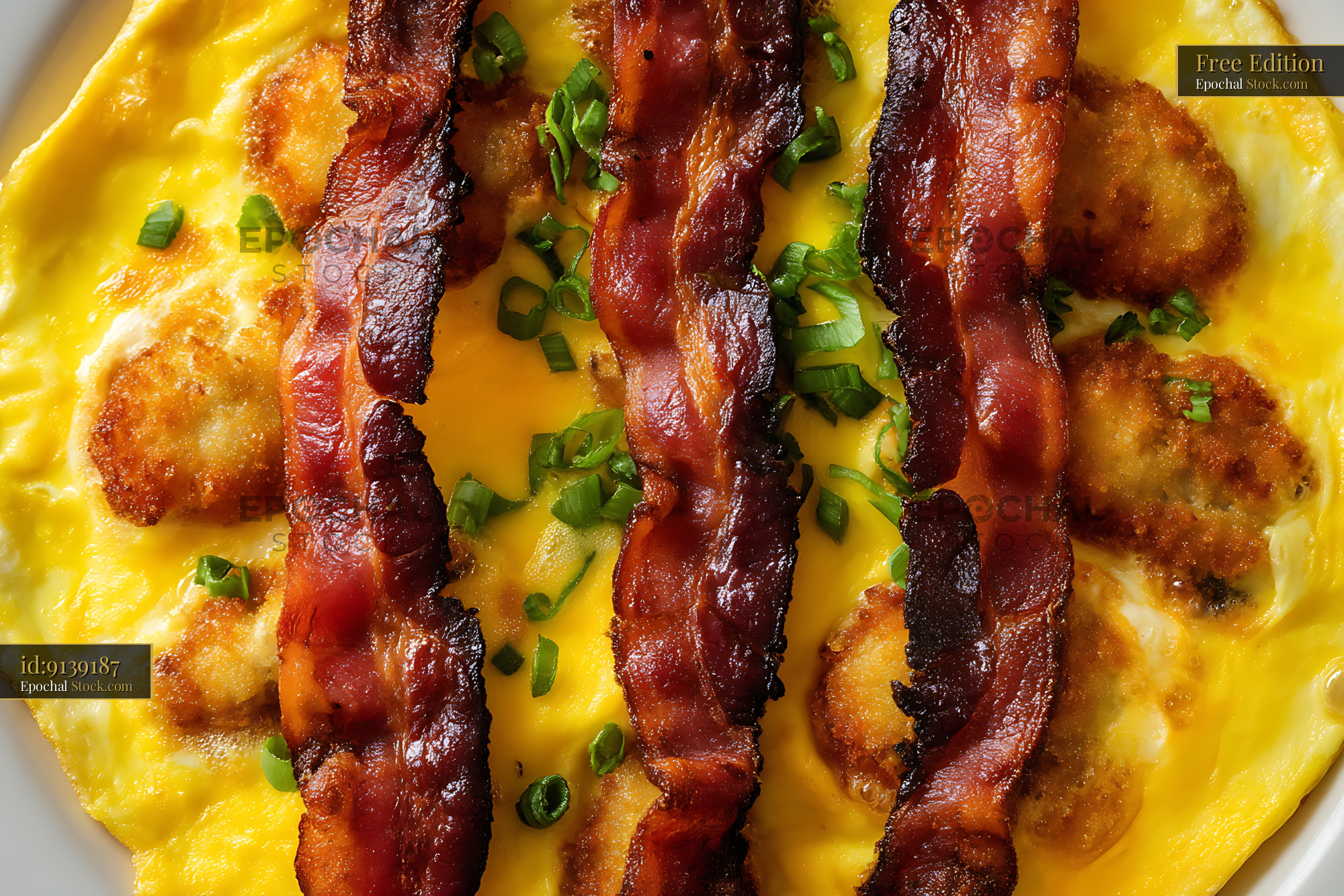 Crispy Bacon Omelet with Melted Cheese - stock photo