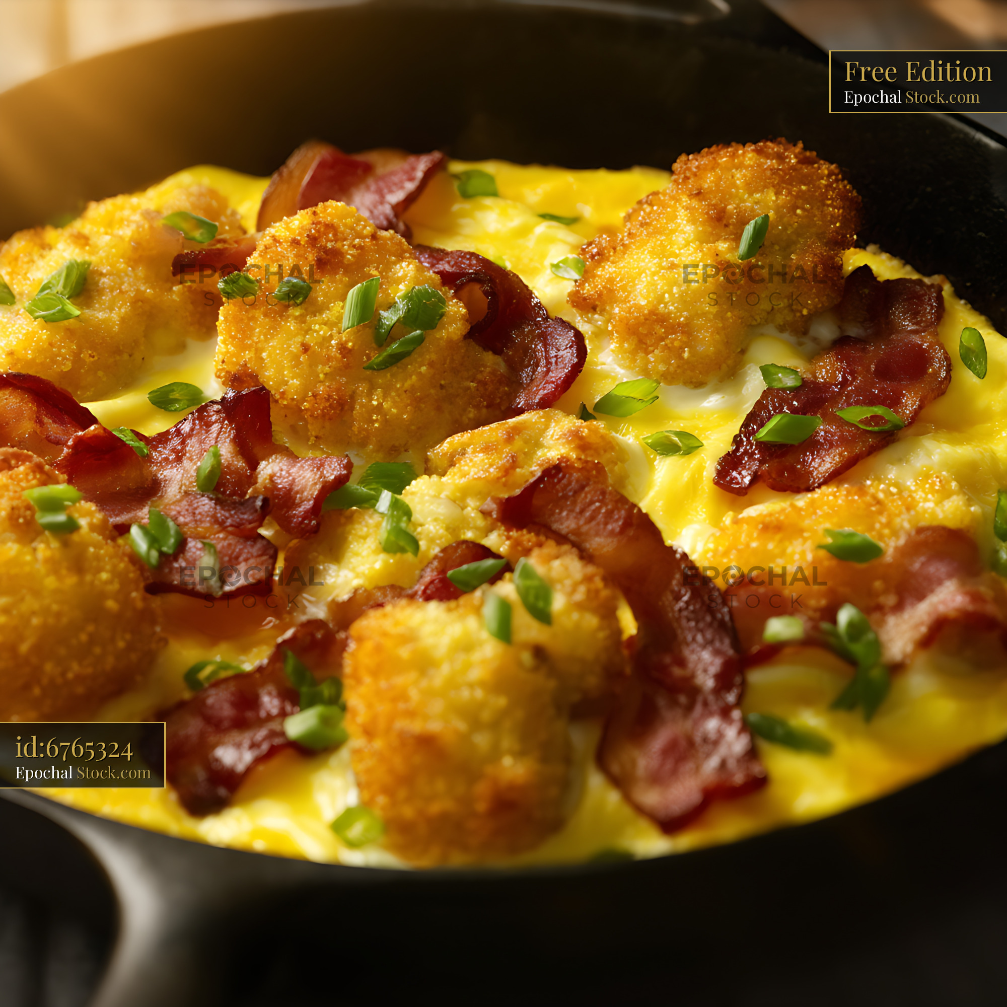 Crispy Tater Tots and Bacon Breakfast Skillet - stock photo