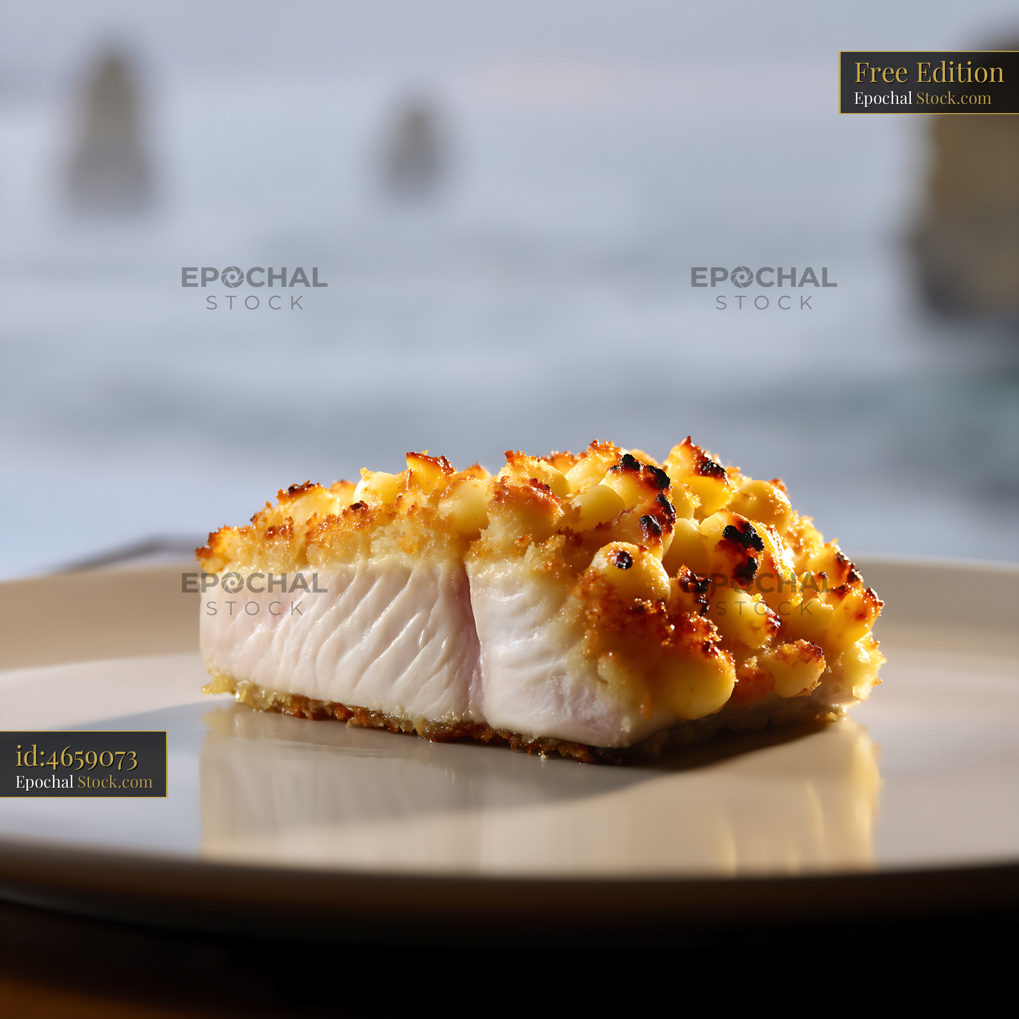 Macadamia Crusted Fish Fillet Plated Elegantly - stock photo