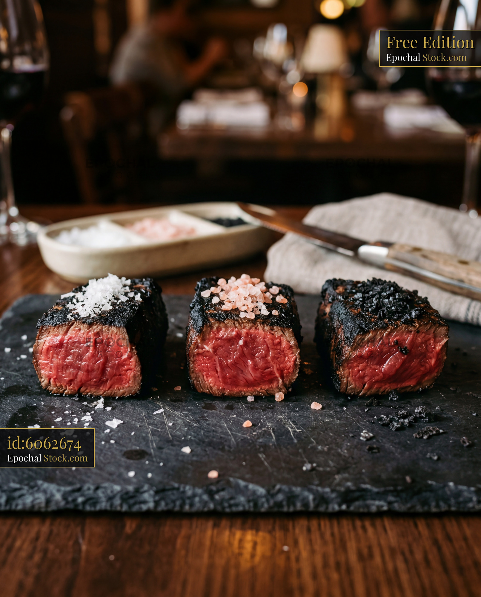Fine Dining Beef Steaks on Slate Plate - stock photo